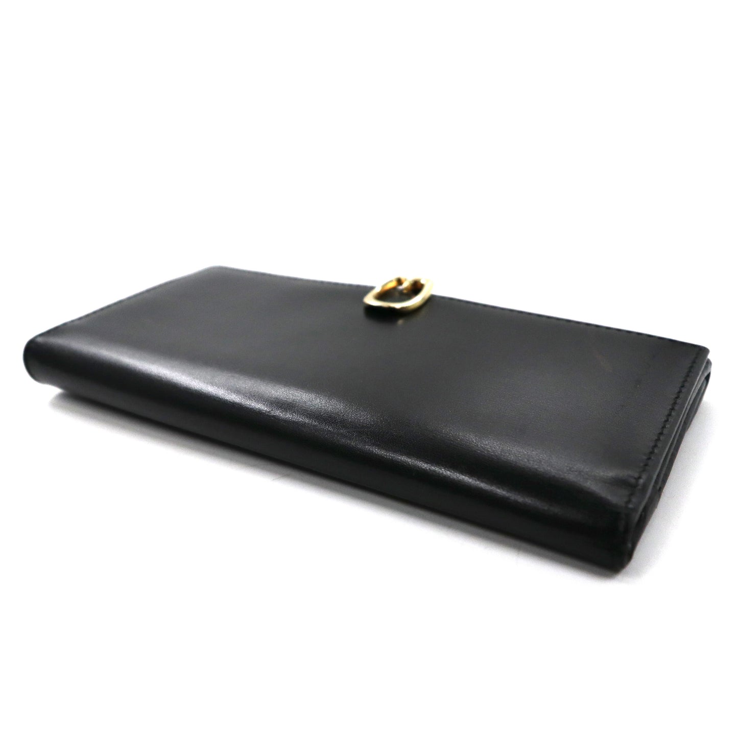 GUCCI LONG WALLET Black leather calfskin G logo bracket 035-2192