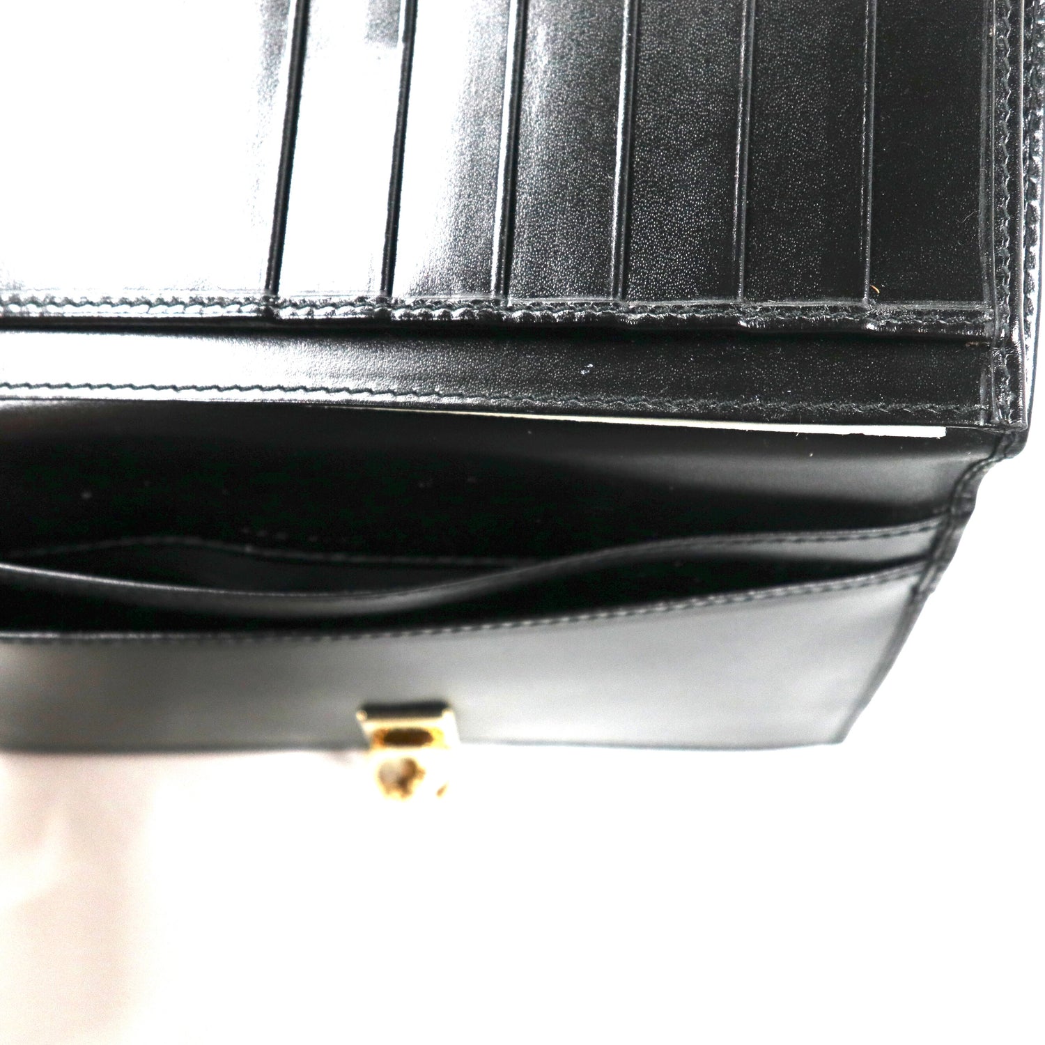 GUCCI LONG WALLET Black leather calfskin G logo bracket 035-2192