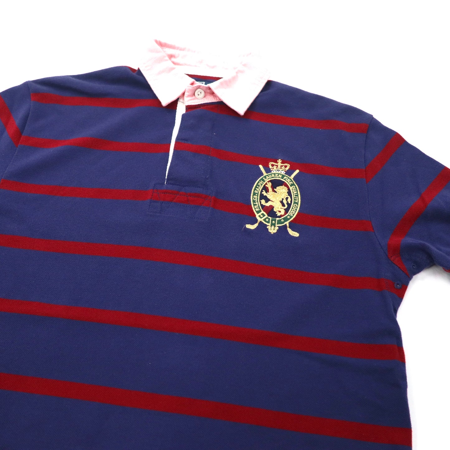 Polo by Ralph Lauren ポロシャツ XS ネイビー ボーダー コットン エンブレムロゴ刺繍