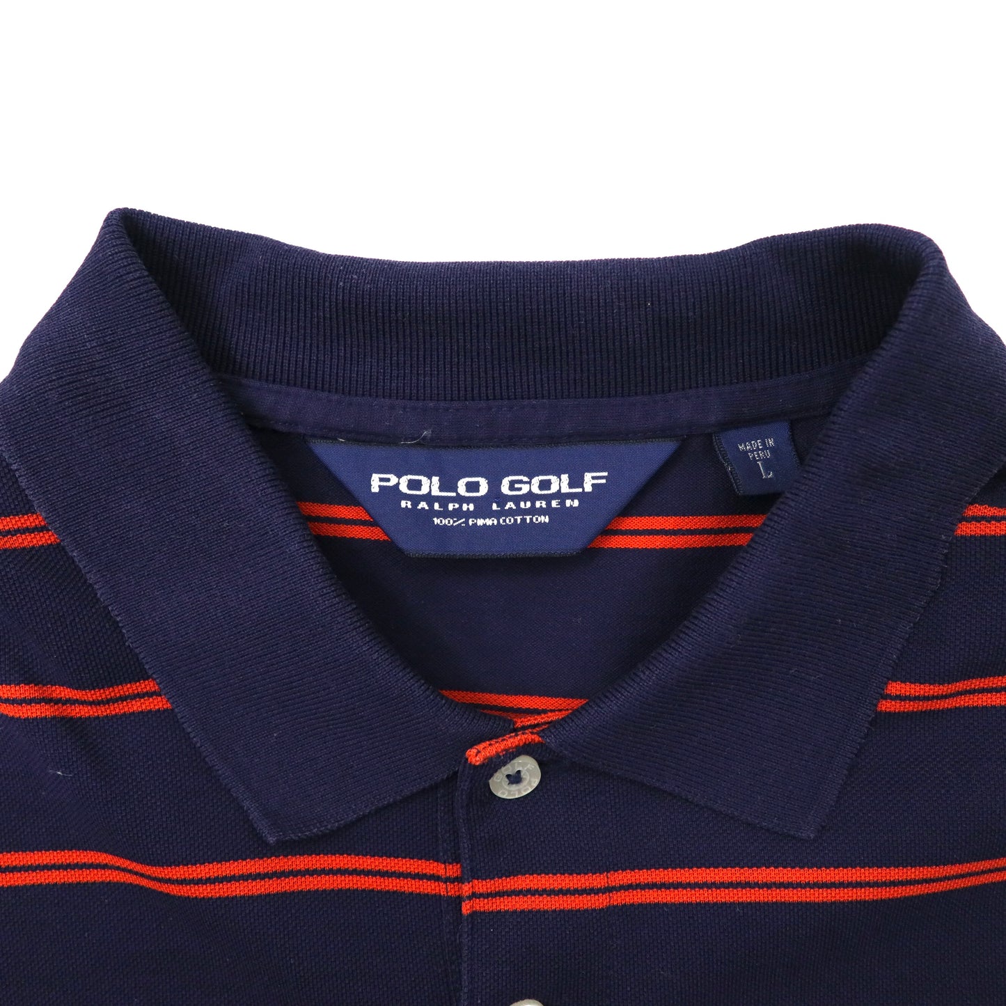 POLO GOLF RALPH LAUREN ビッグサイズ ボーダー長袖ポロシャツ L ネイビー  プリマコットン スモールポニー刺繍 ペルー製