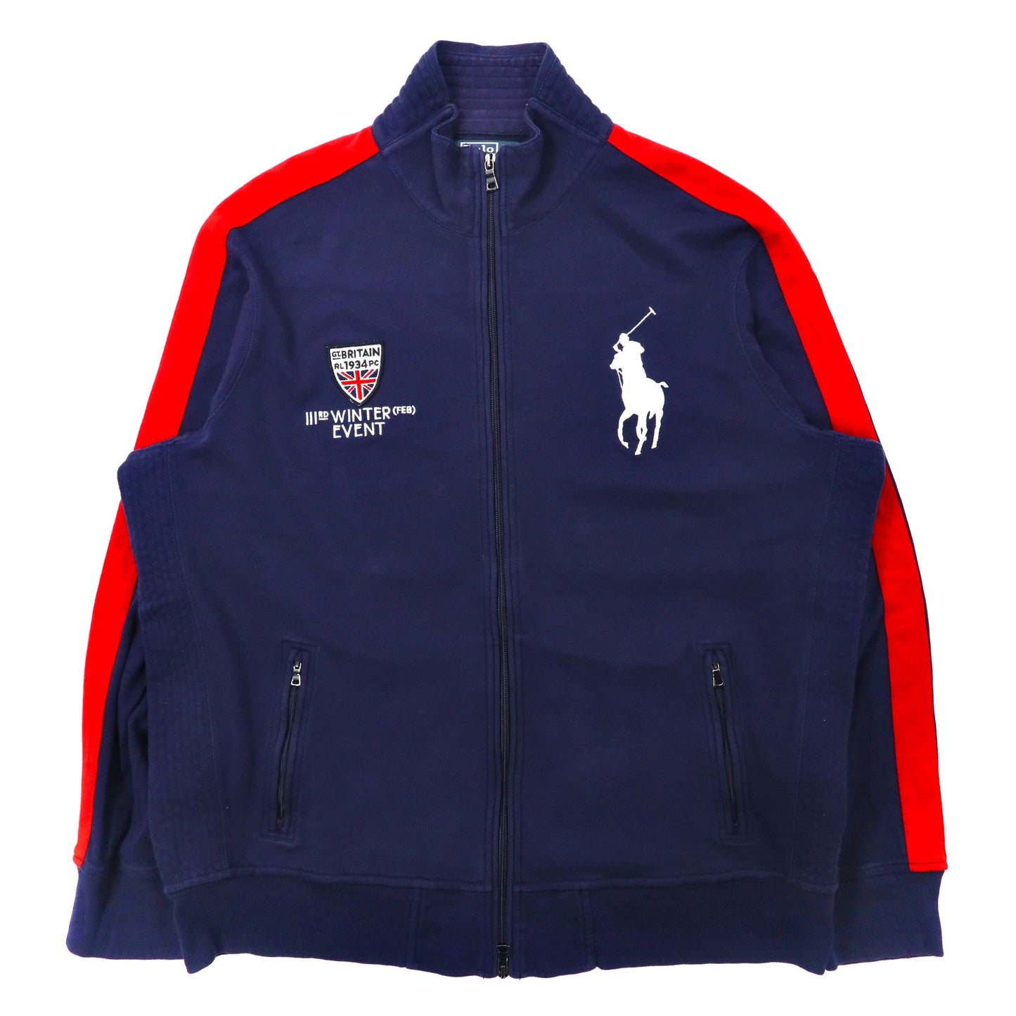 POLO by RALPH LAUREN TRACK JACKET Jersey XL Navy Cotton Side Line 