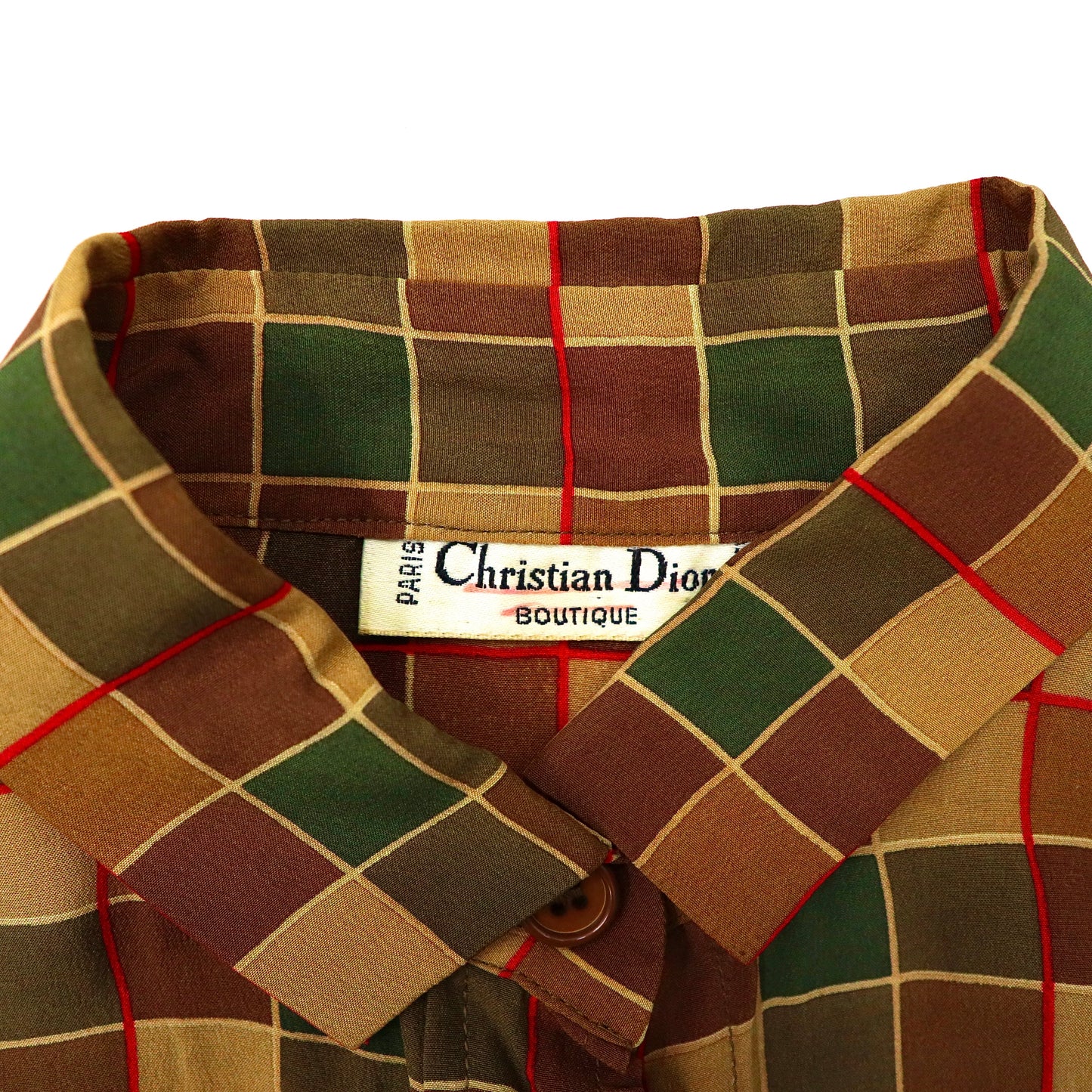 Christian Dior チェックシャツブラウス 38 ブラウン シルク オールド フランス製