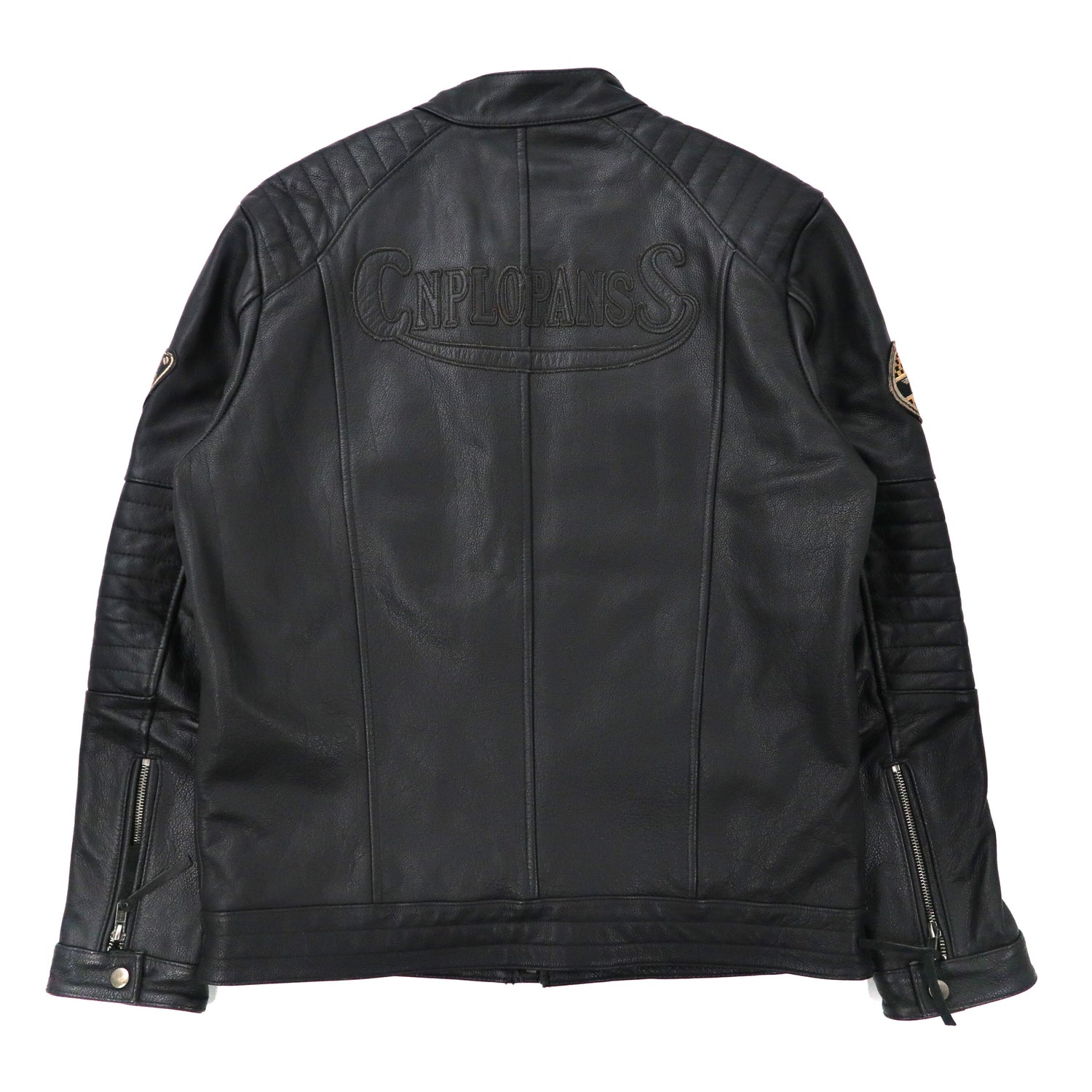 CNPLOPANSS Leather Riders Jacket L Black Goat Skin Patch Bag