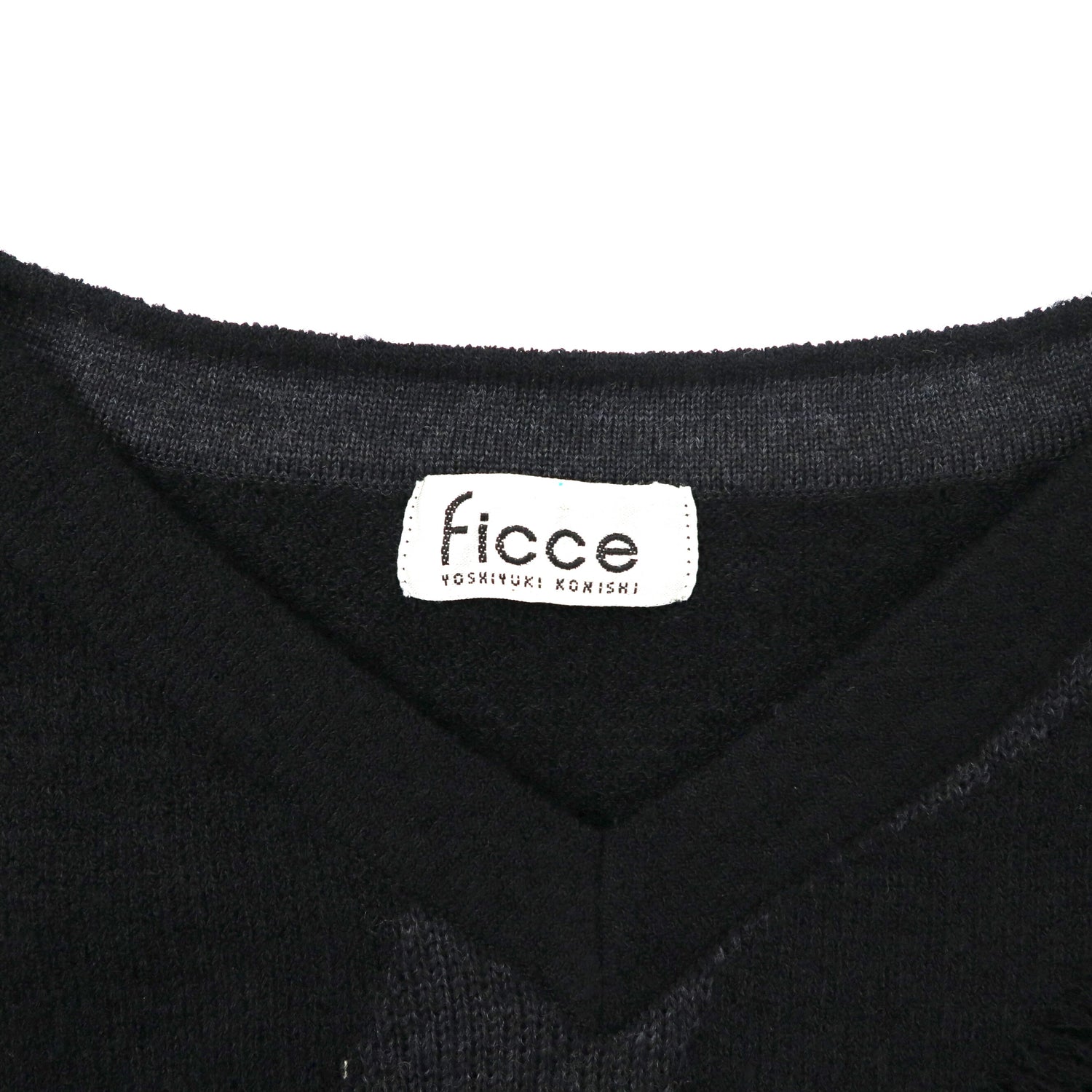 FICCE YOSHIYUKI KONISHI Design Knit Sweater L Black Wool 80s Japan