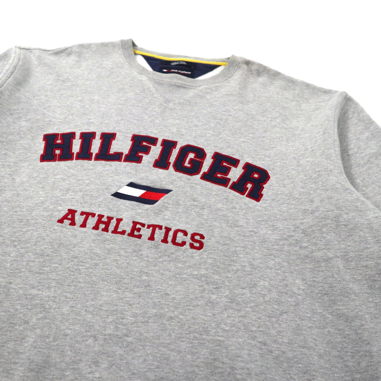 HILFIGER ATHLETICS Big Size Logo SWEATSHIRT L Gray Cotton BRUSHED LINING  Flag Logo Embroidery 90s
