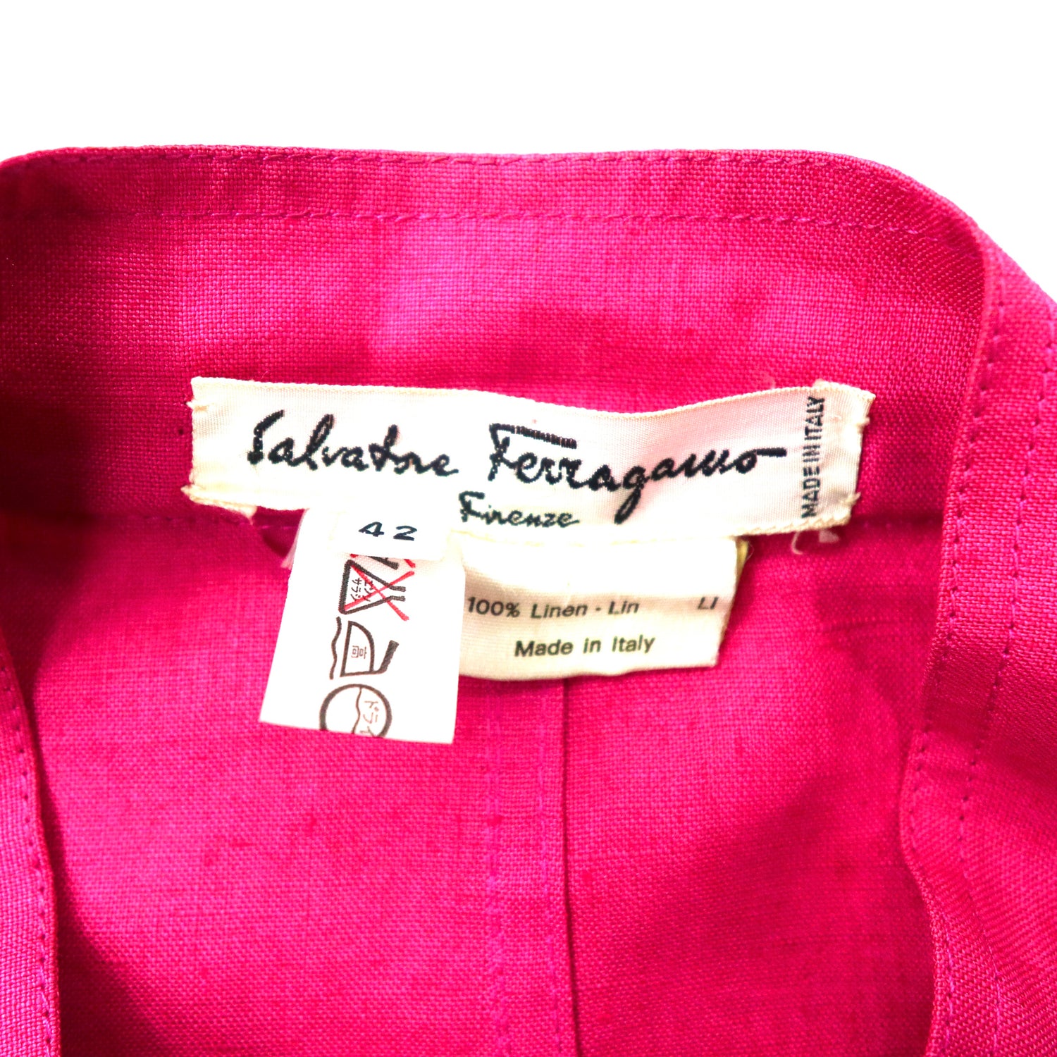 Salvatore Ferragamo アシンメトリーデザイン オーバージャケット 42 ピンク リネン オールド イタリア製 – 日本然リトテ