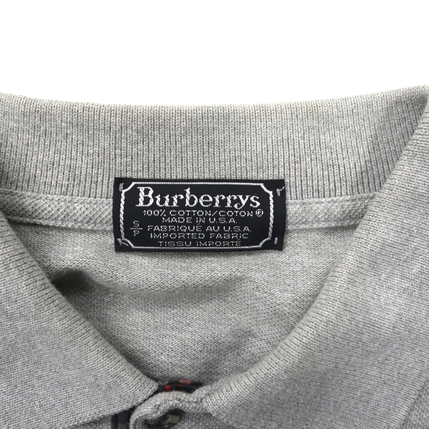 Burberrys ビッグサイズ 長袖ポロシャツ S グレー コットン ノバチェック切替 ワンポイントロゴ刺繍 オールド USA製