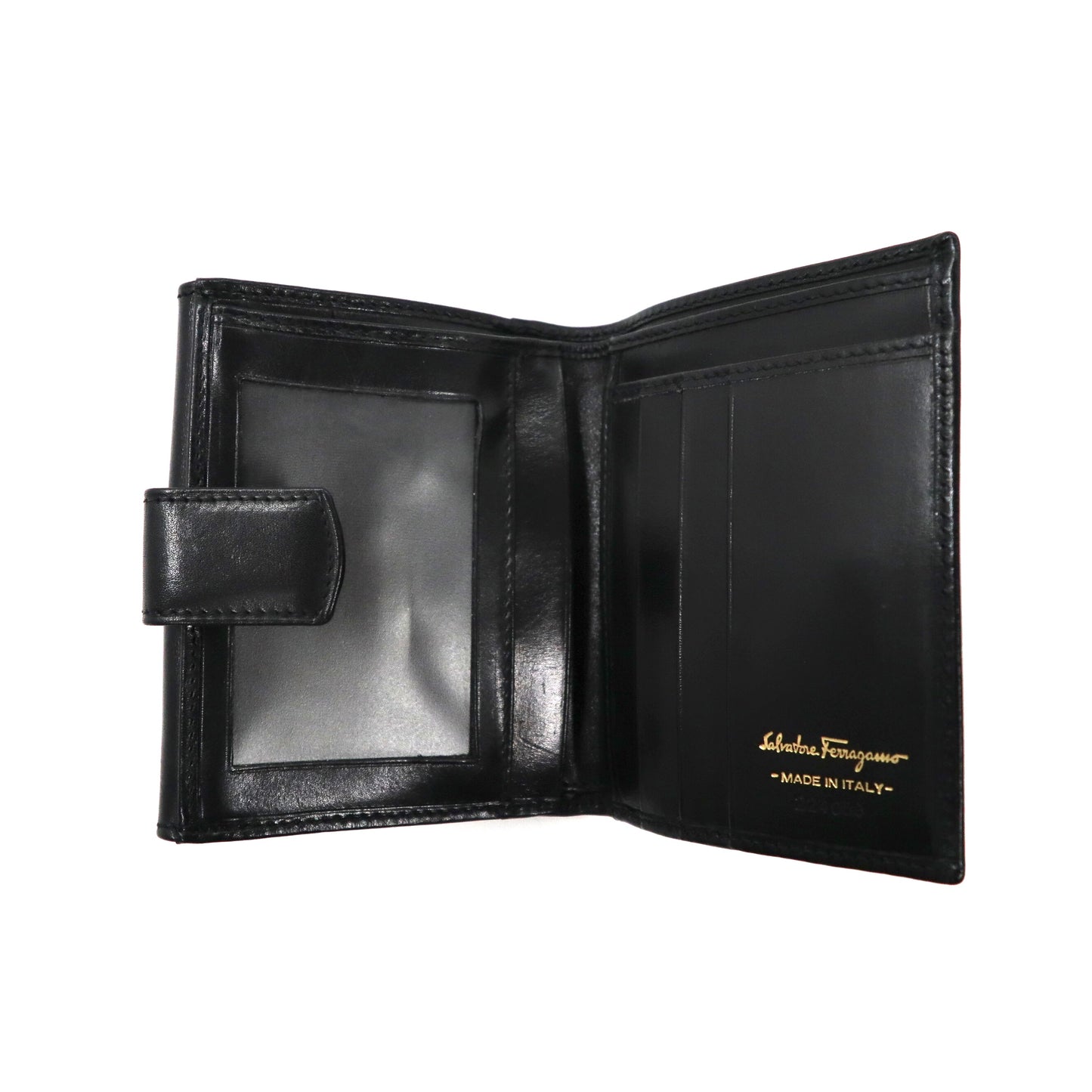 Salvatore Ferragamo 3 -fold wallet Black Leather Ganchini Bracket
