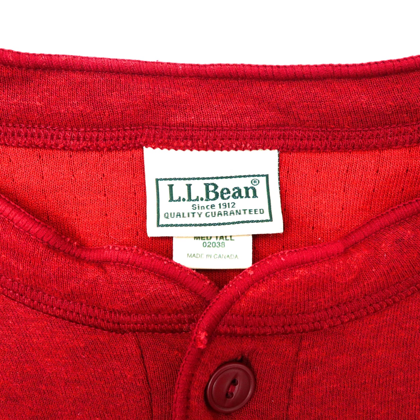 L.L.Bean ビッグサイズ ヘンリーネック ロングスリーブTシャツ TALL レッド コットン カナダ製