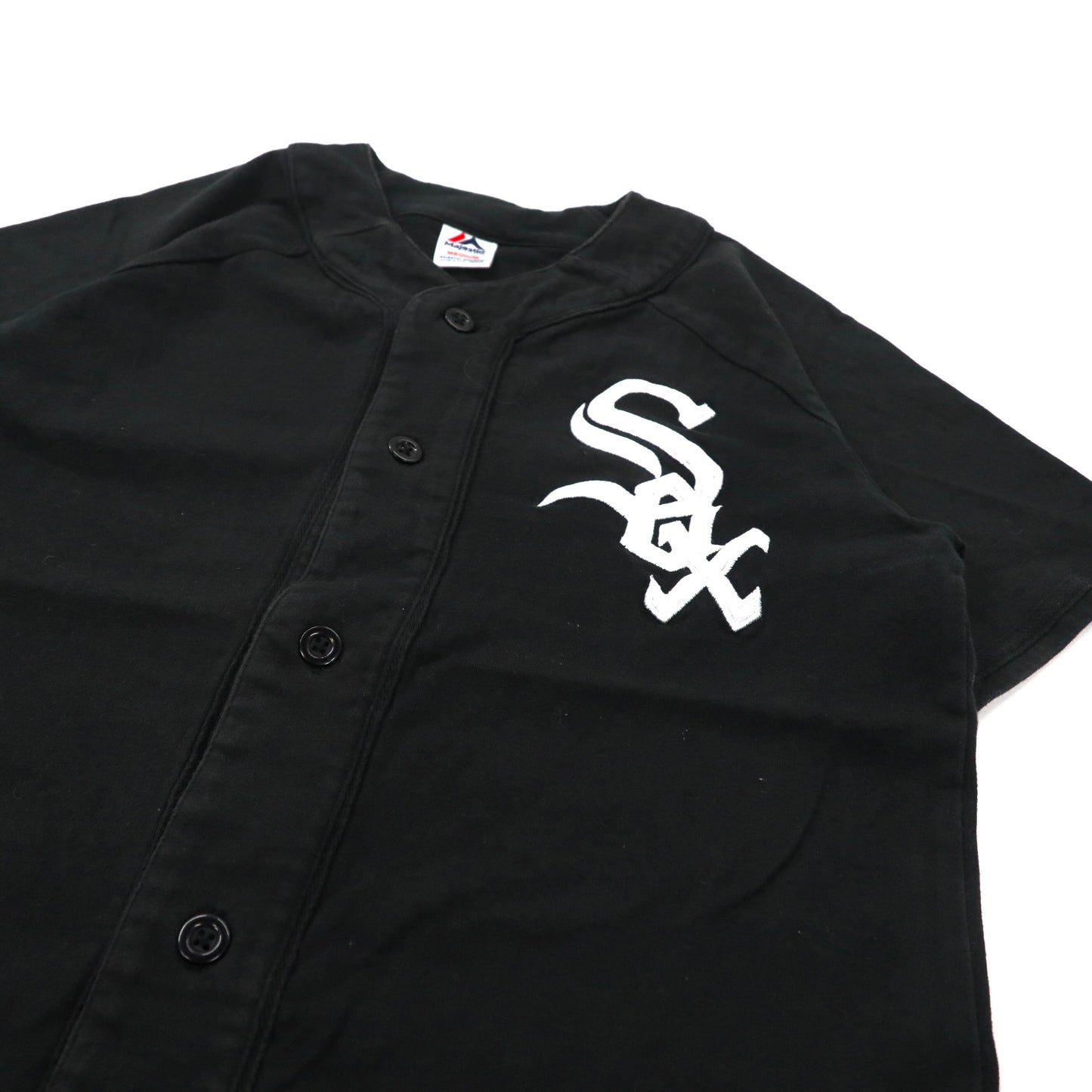 Majestic ベースボールシャツ M ブラック コットン WHITE SOX ロゴ刺繍