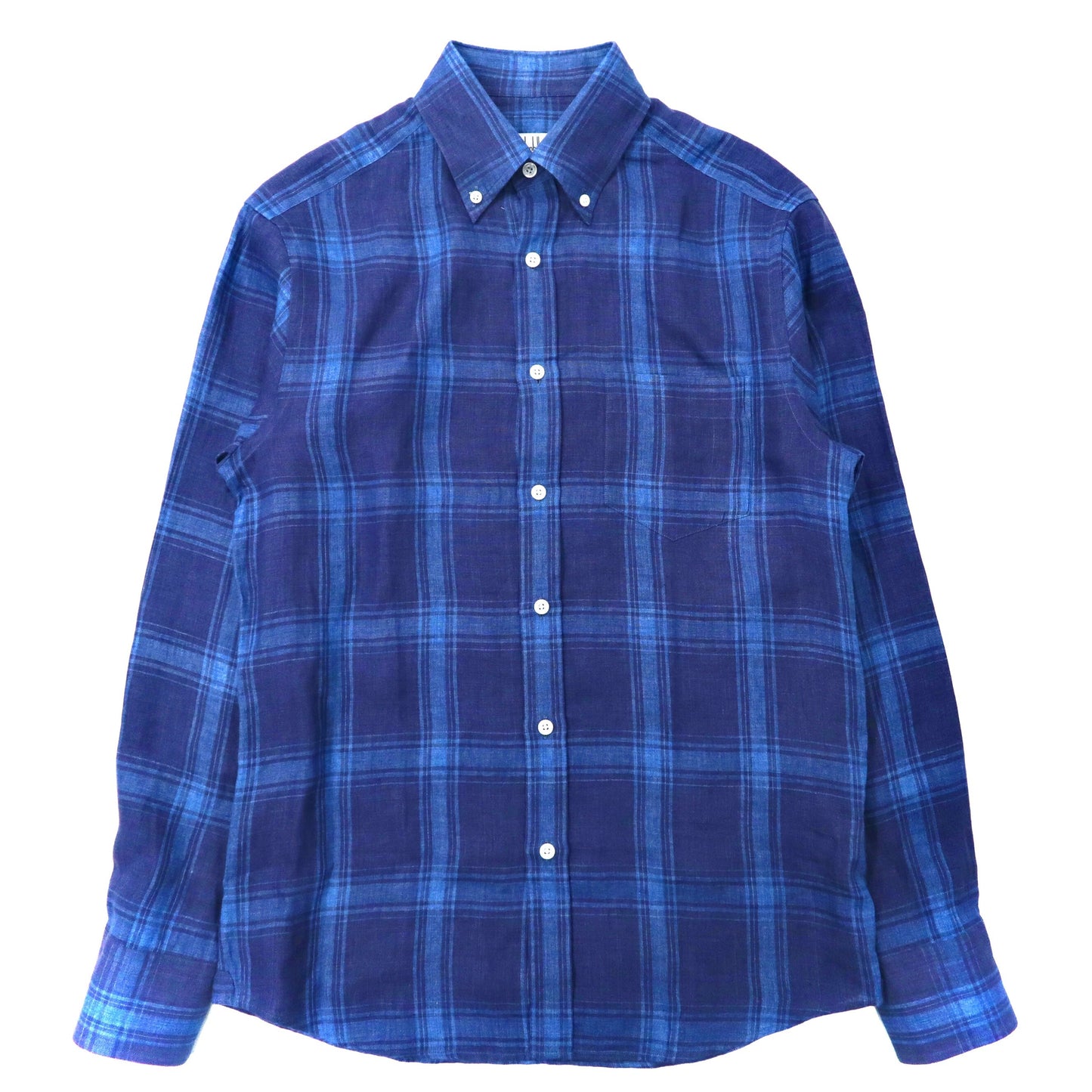 dunhill ボタンダウンシャツ S ブルー チェック リネン ポルトガル製