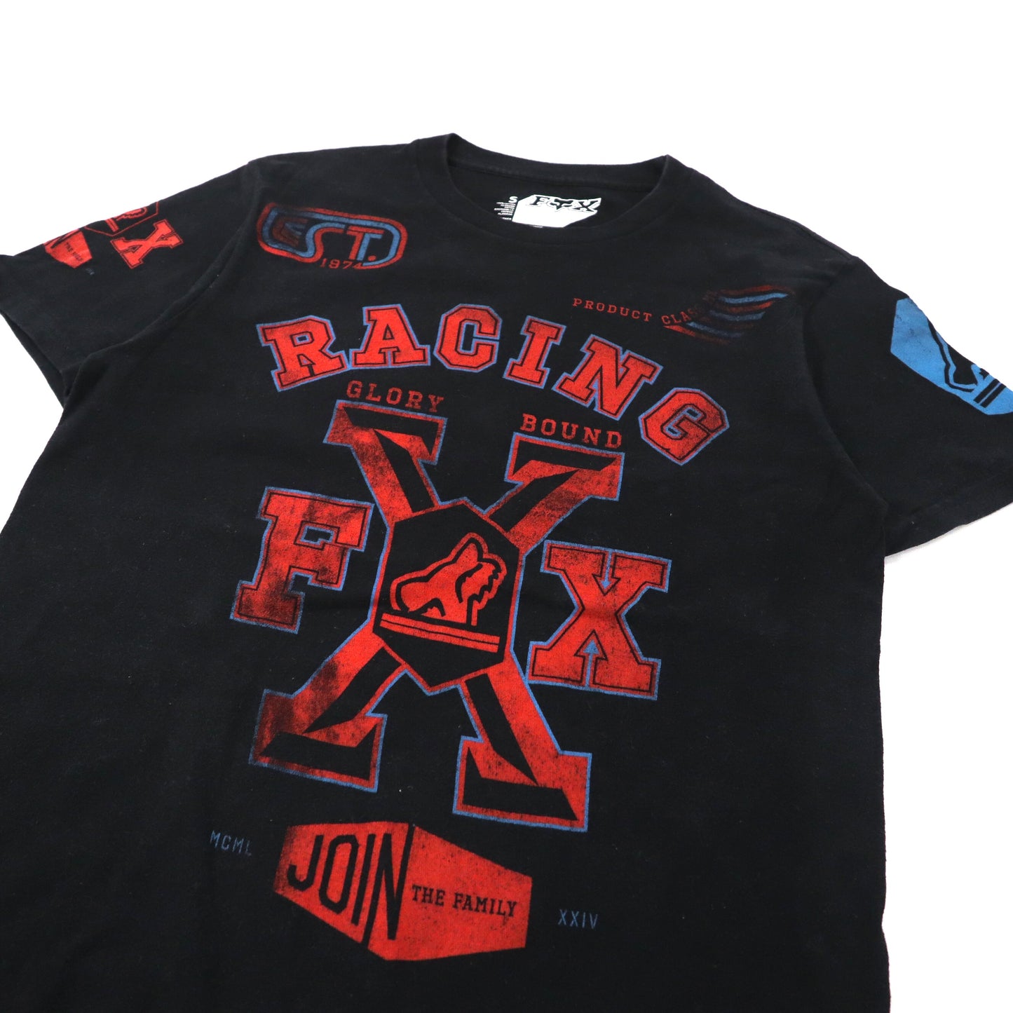 FOX RACING ロゴプリントTシャツ S ブラック コットン 両面プリント 90年代 メキシコ製