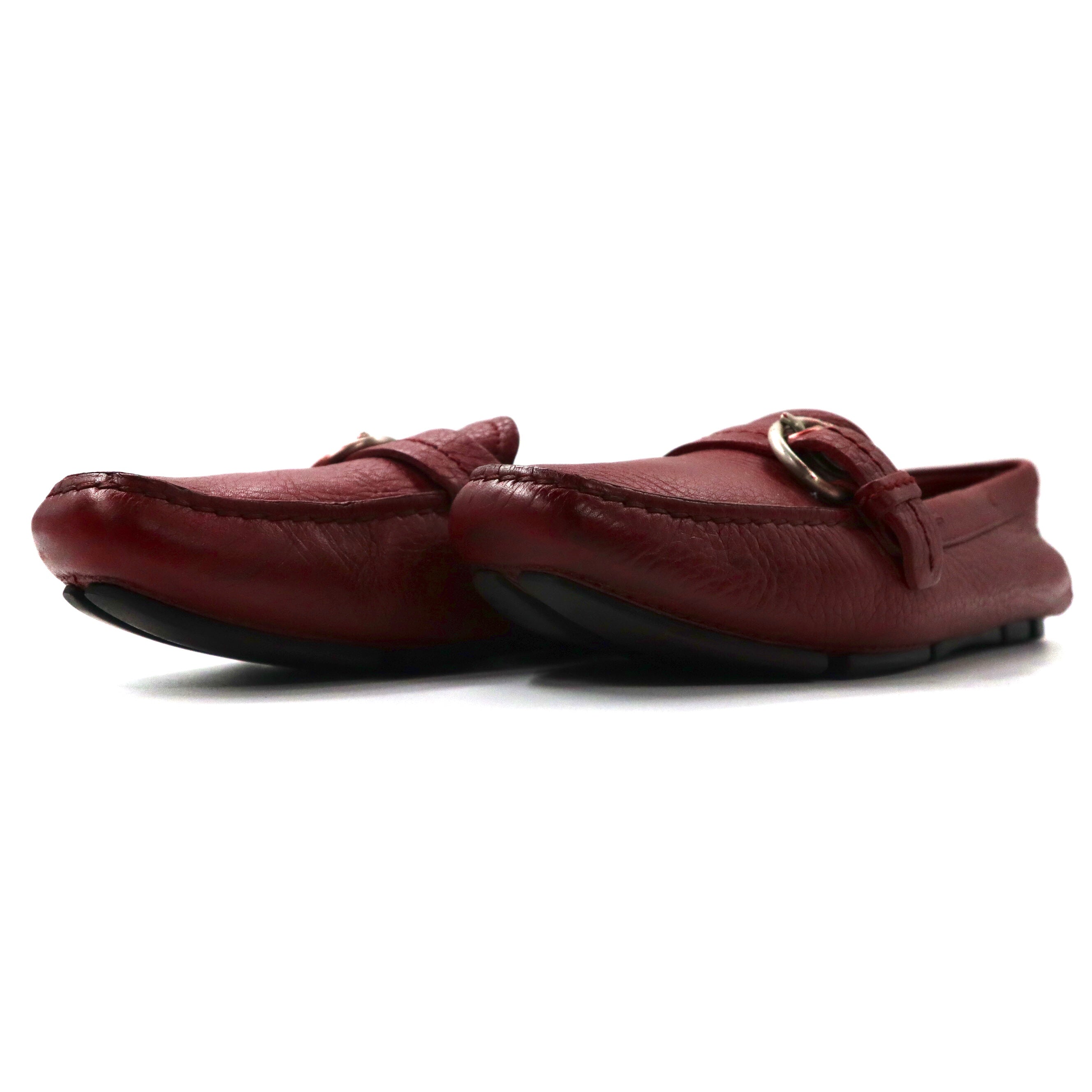 PRADA Driving Shoes Loafers 24cm Red Leather 1517 Made in Italy