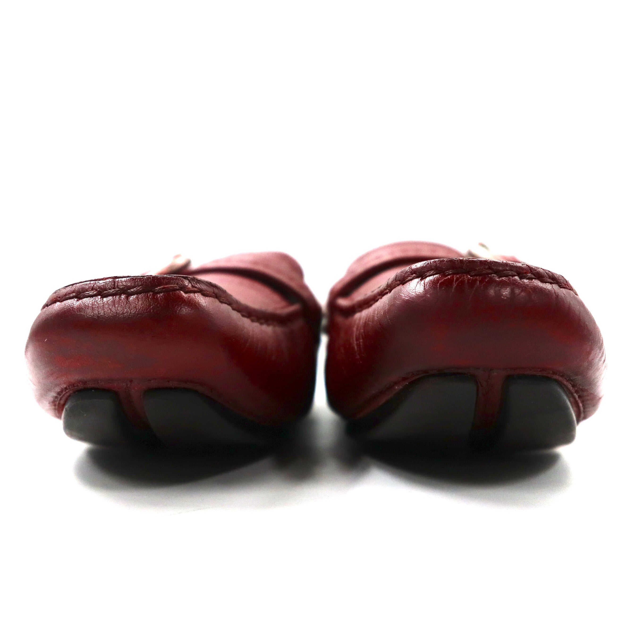 PRADA Driving Shoes Loafers 24cm Red Leather 1517 Made in Italy