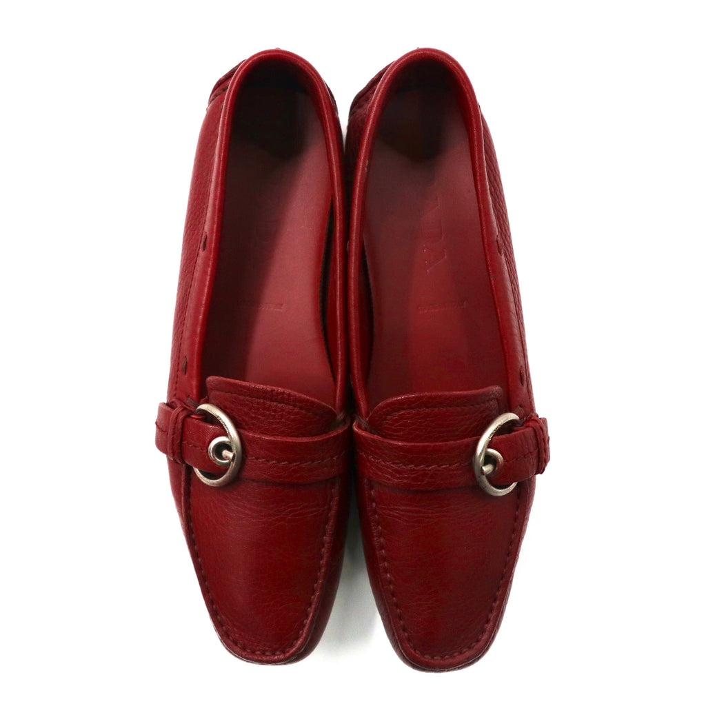 PRADA Driving Shoes Loafers 24cm Red Leather 1517 Made in Italy