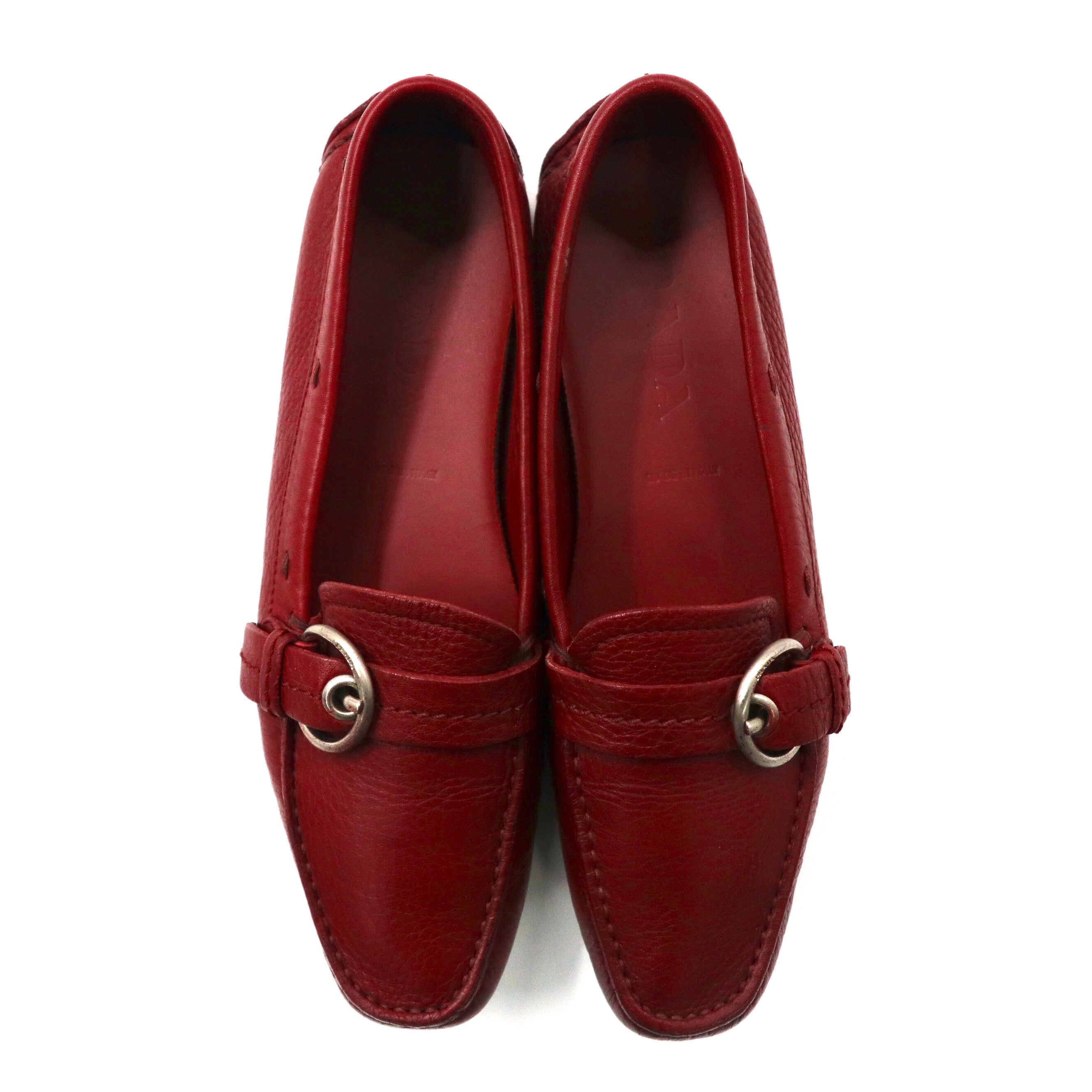 PRADA Driving Shoes Loafers 24cm Red Leather 1517 Made in Italy