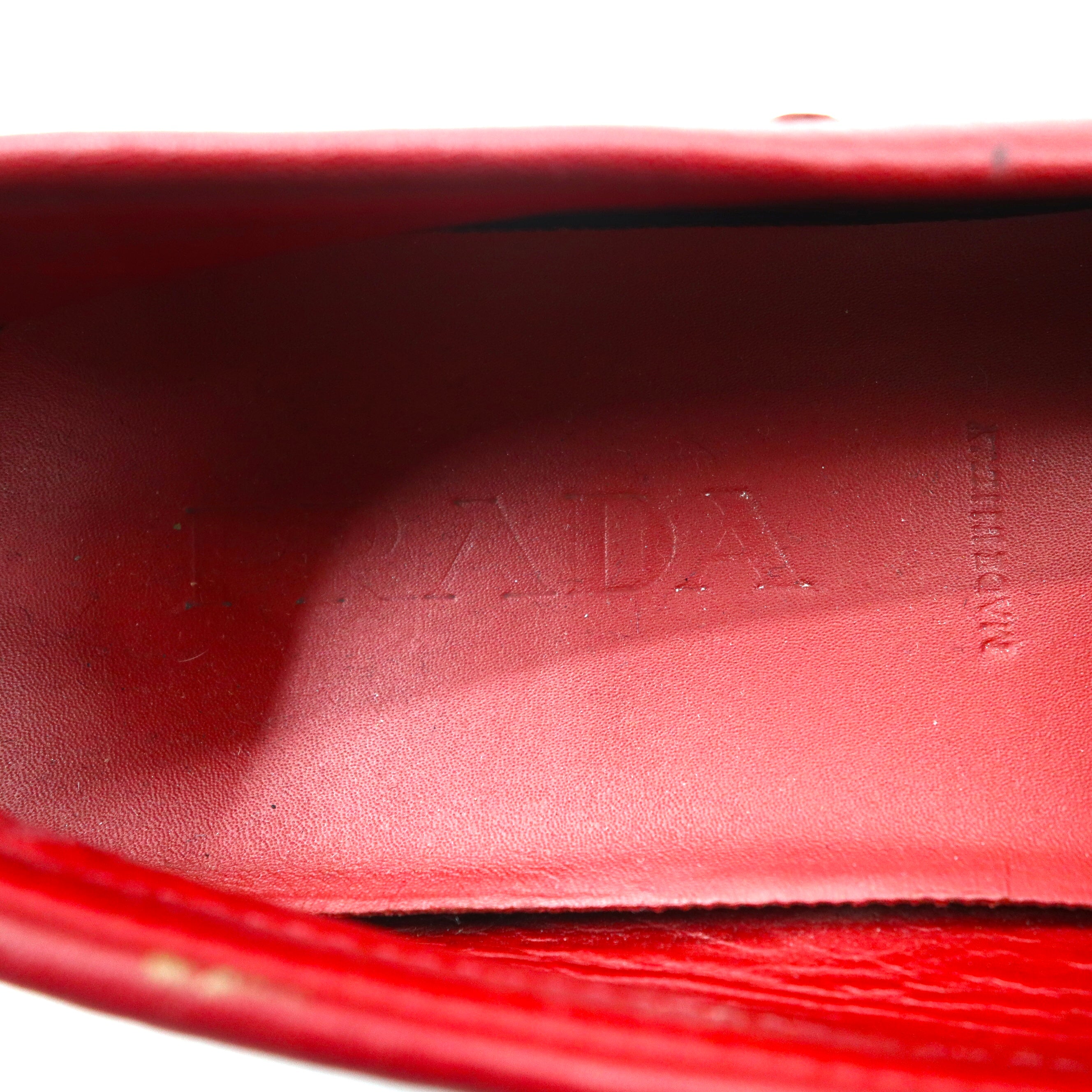 PRADA Driving Shoes Loafers 24cm Red Leather 1517 Made in Italy