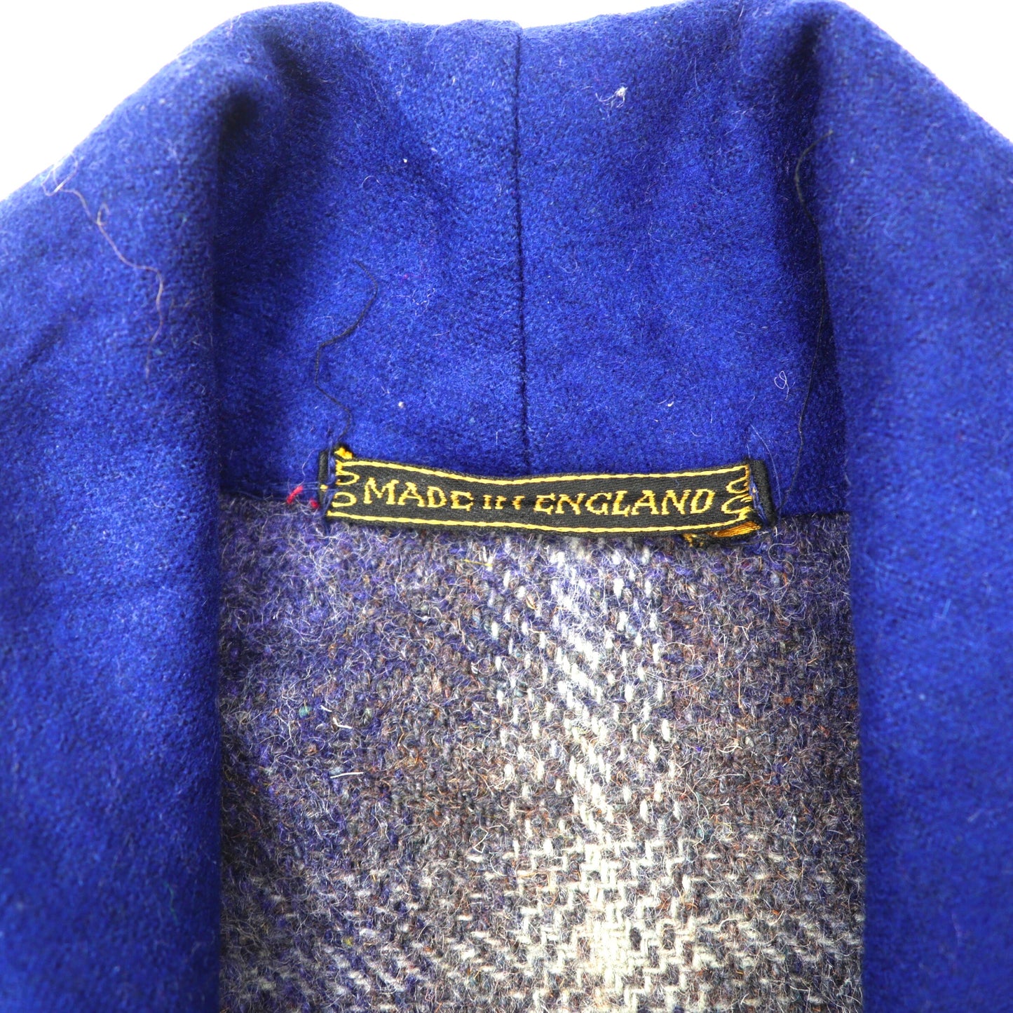 ヴィンテージガウンコート F ブルー チェック ウール 刺繍 イングランド製