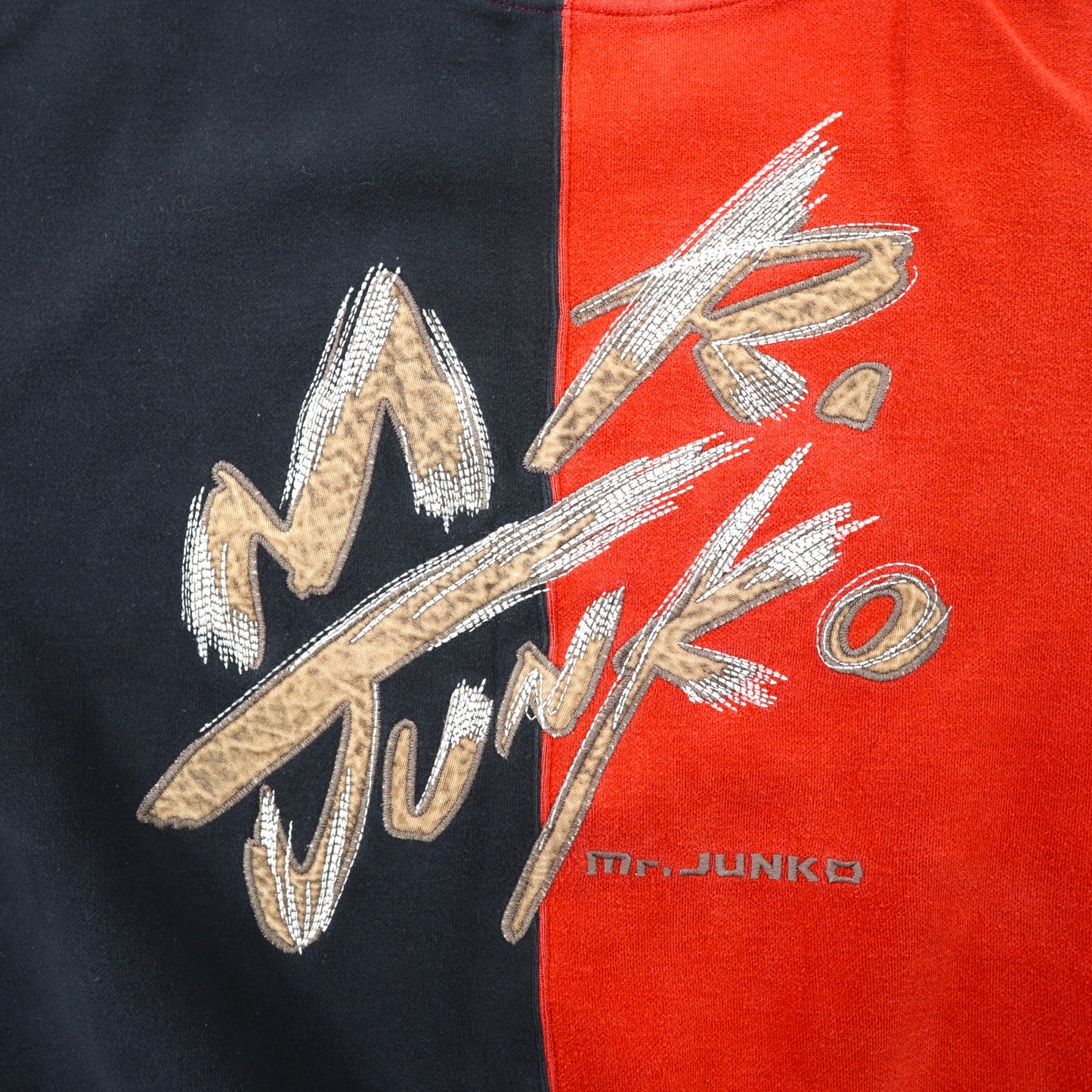 mr.JUNKO クルーネックスウェット L レッド ブラック コットン ロゴ刺繍