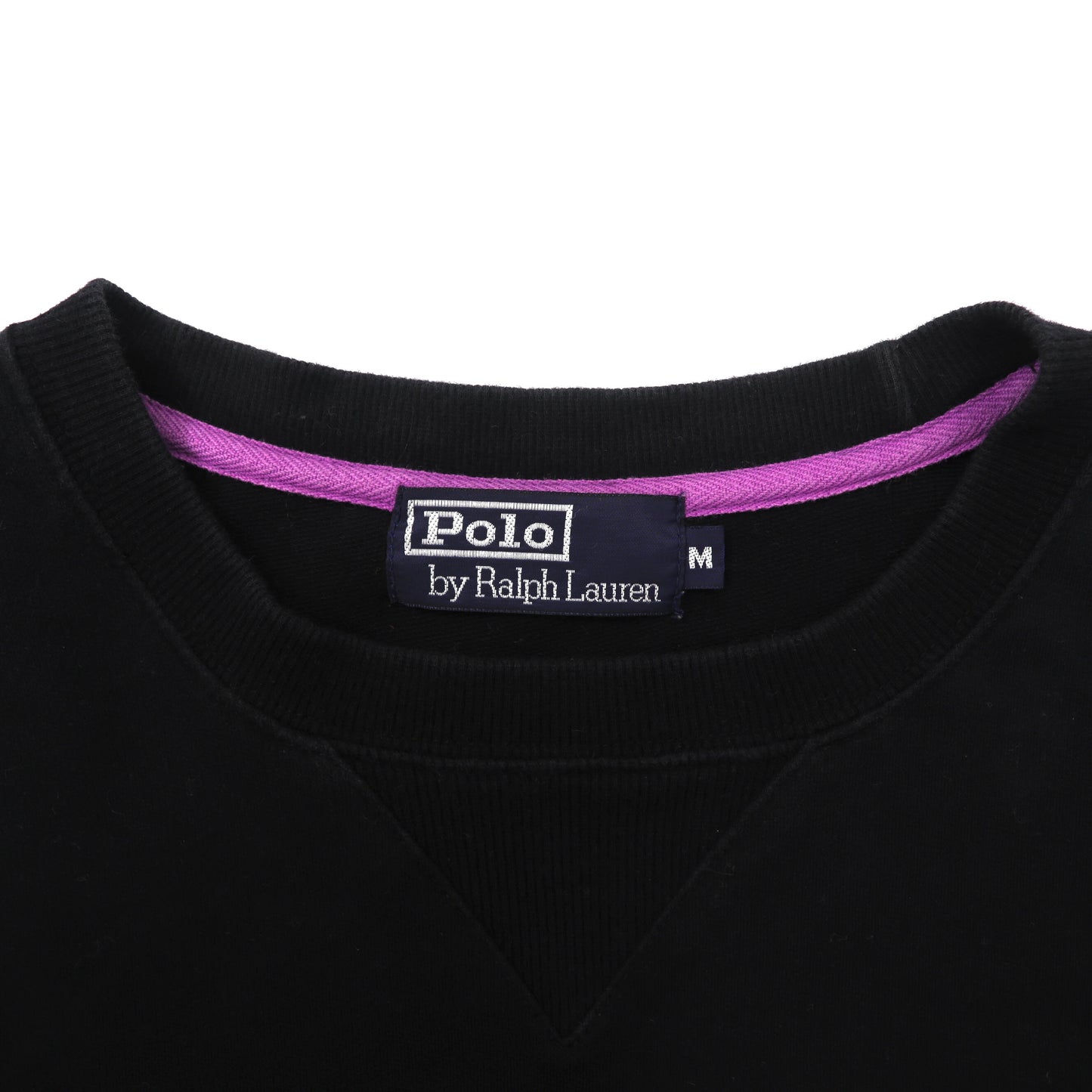 Polo by Ralph Lauren クルーネックスウェット M ブラック コットン 前V スモールポニー刺繍