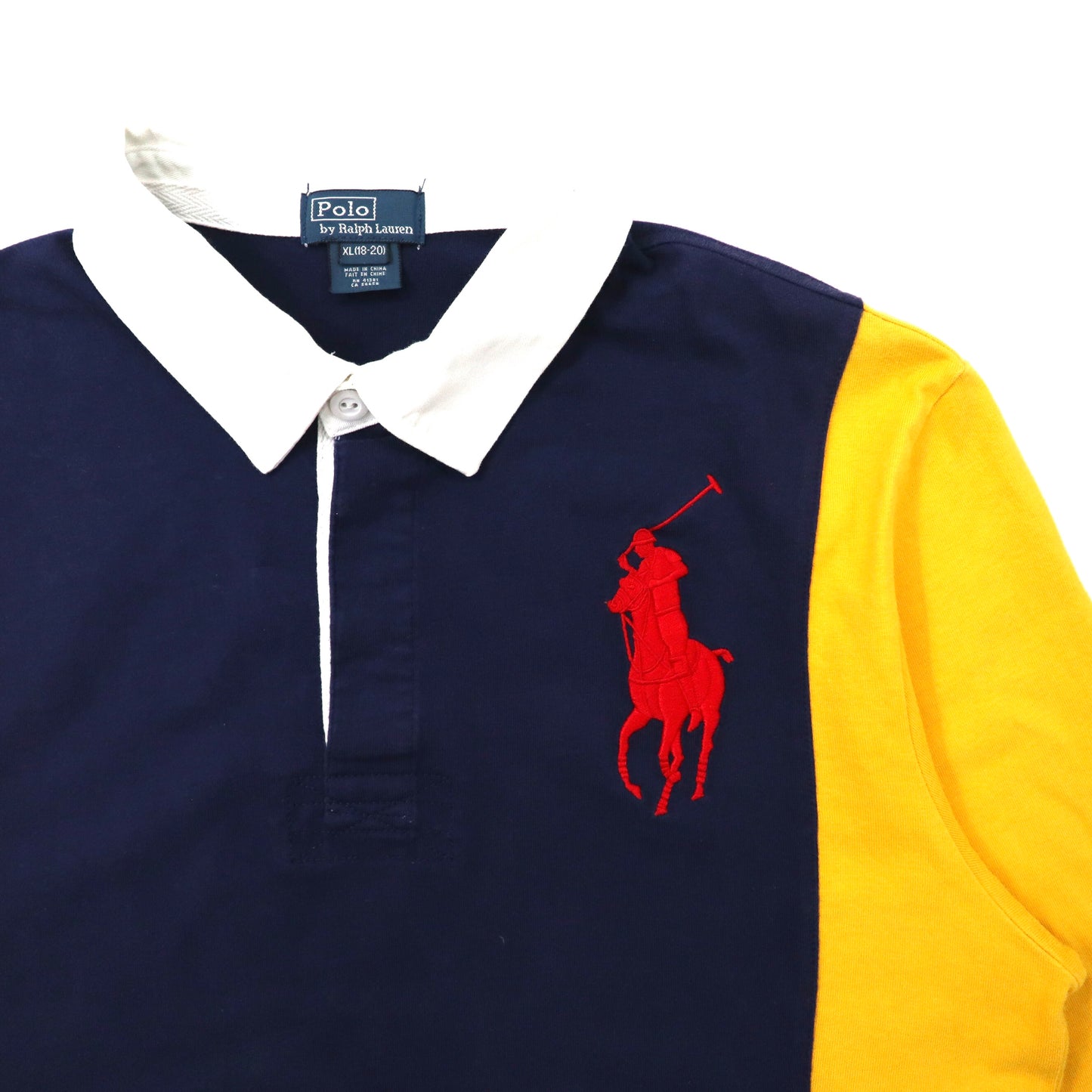 Polo by Ralph Lauren ラガーシャツ XL ネイビー イエロー ビッグポニー刺繍 ナンバリング