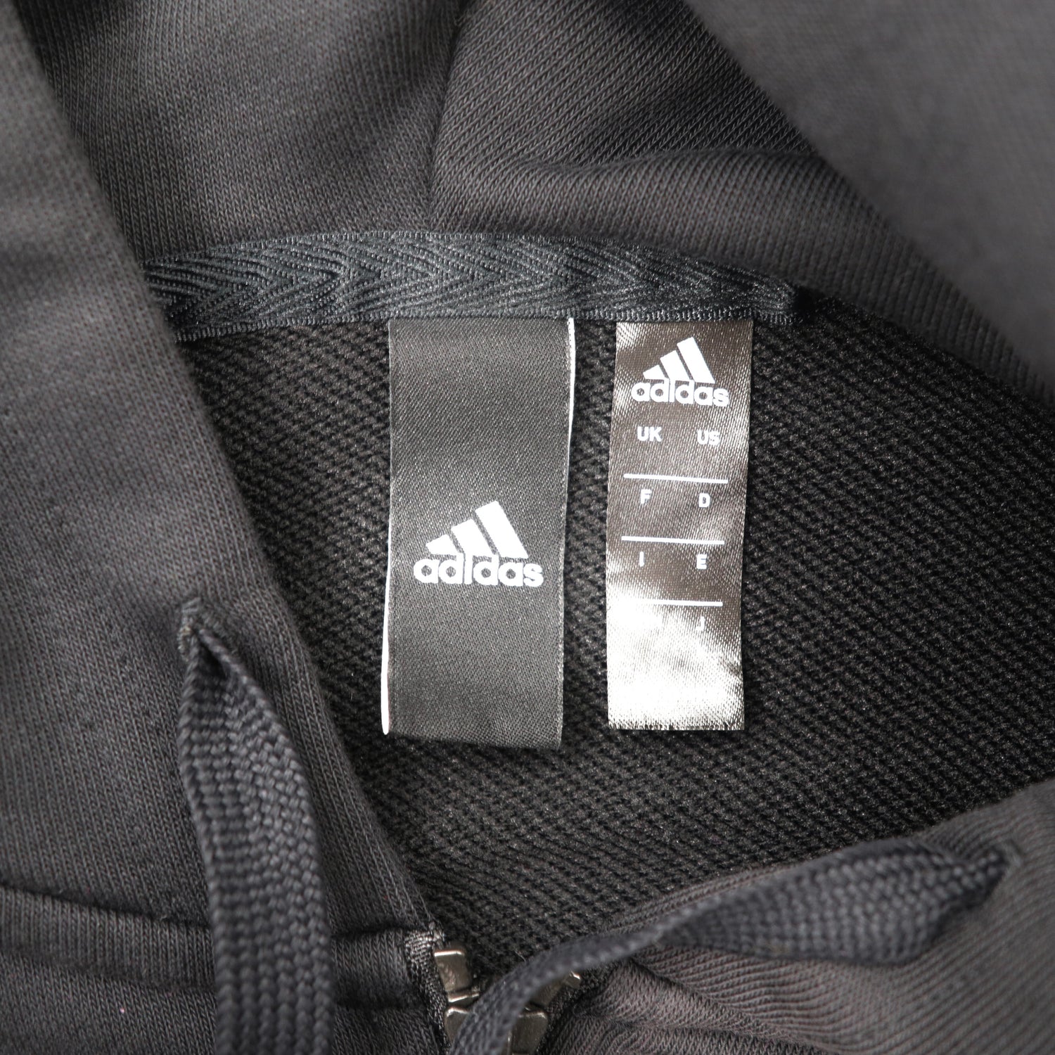 adidas スウェットフルジップパーカー L ブラック コットン 袖ロゴ W