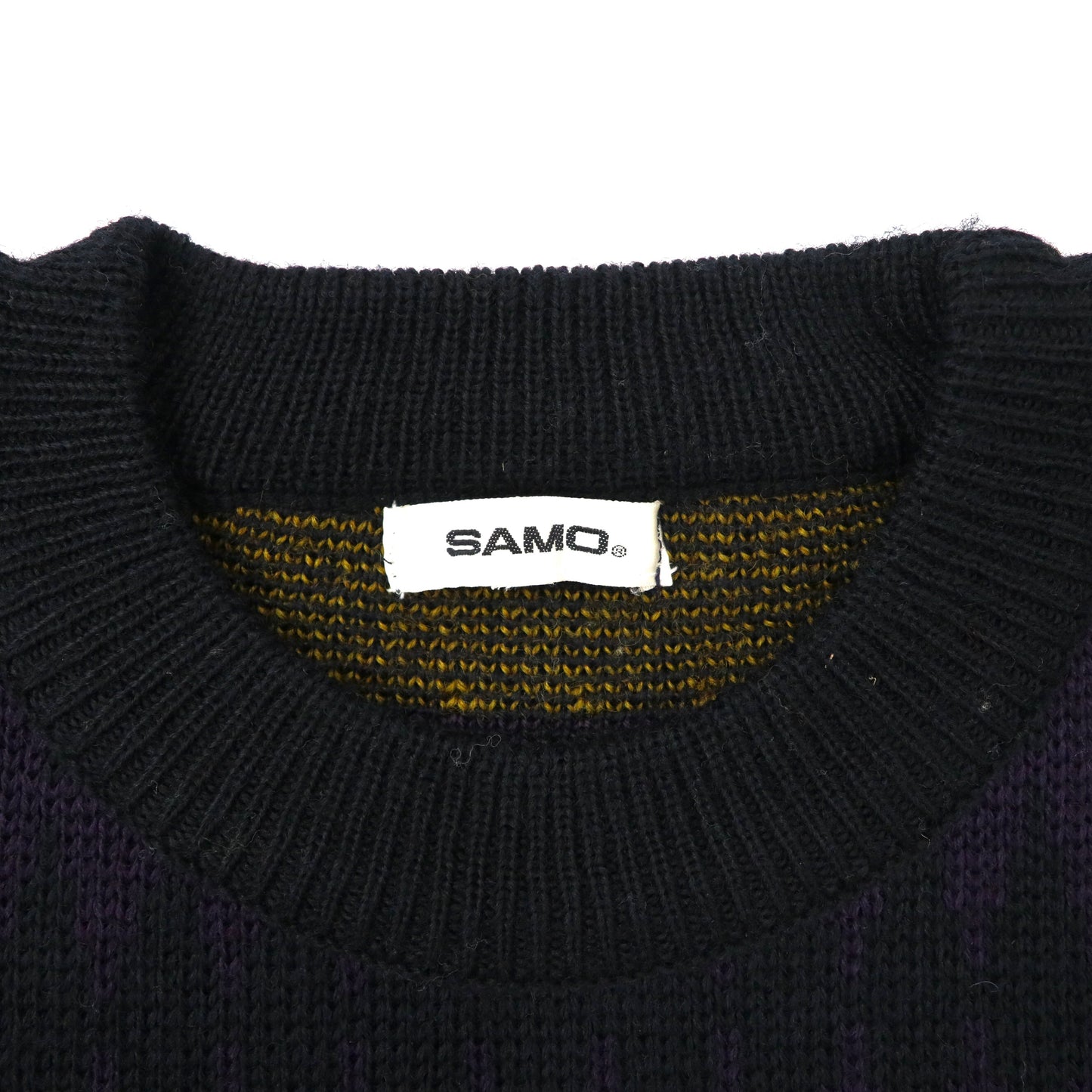 SAMO 総柄ニット セーター L ブラック ボーダー ウール 80年代 日本製