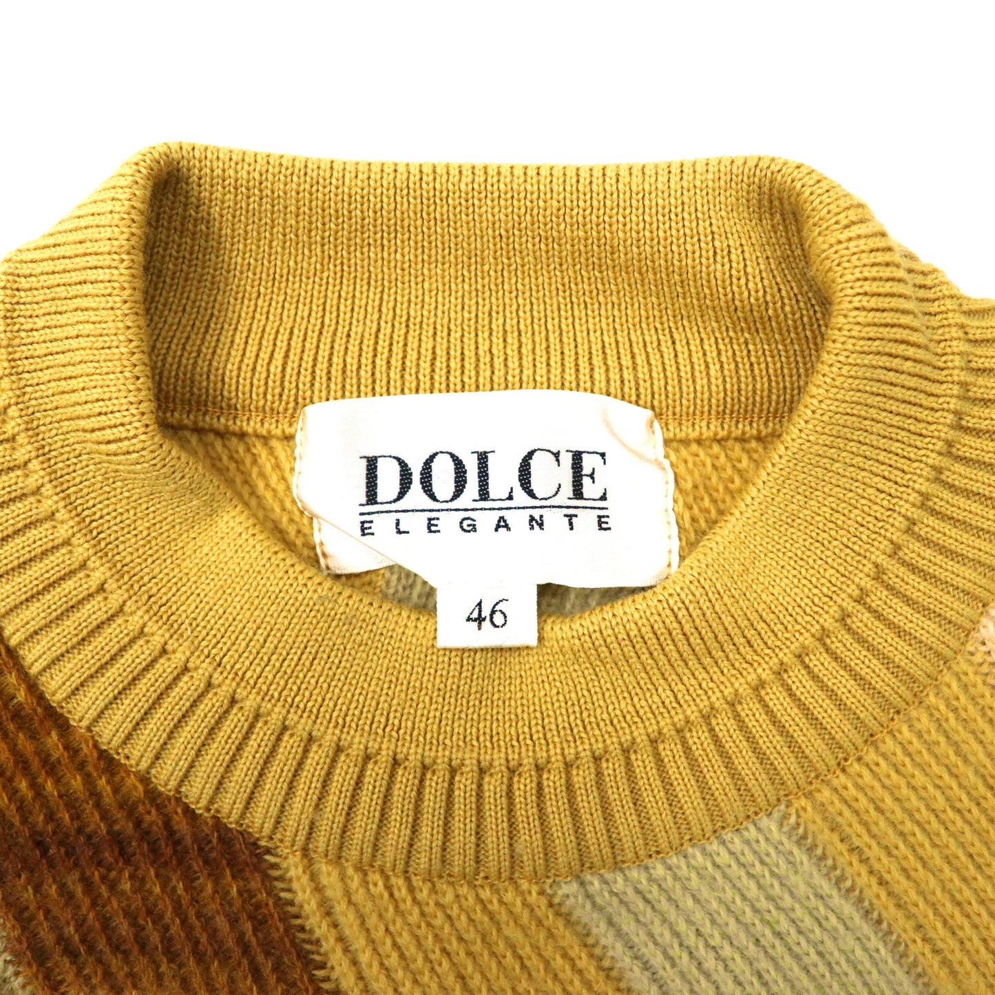 DOLCE ELEGANT 総柄ニット セーター 46 ベージュ ウール 90年代 ビッグサイズ 日本製