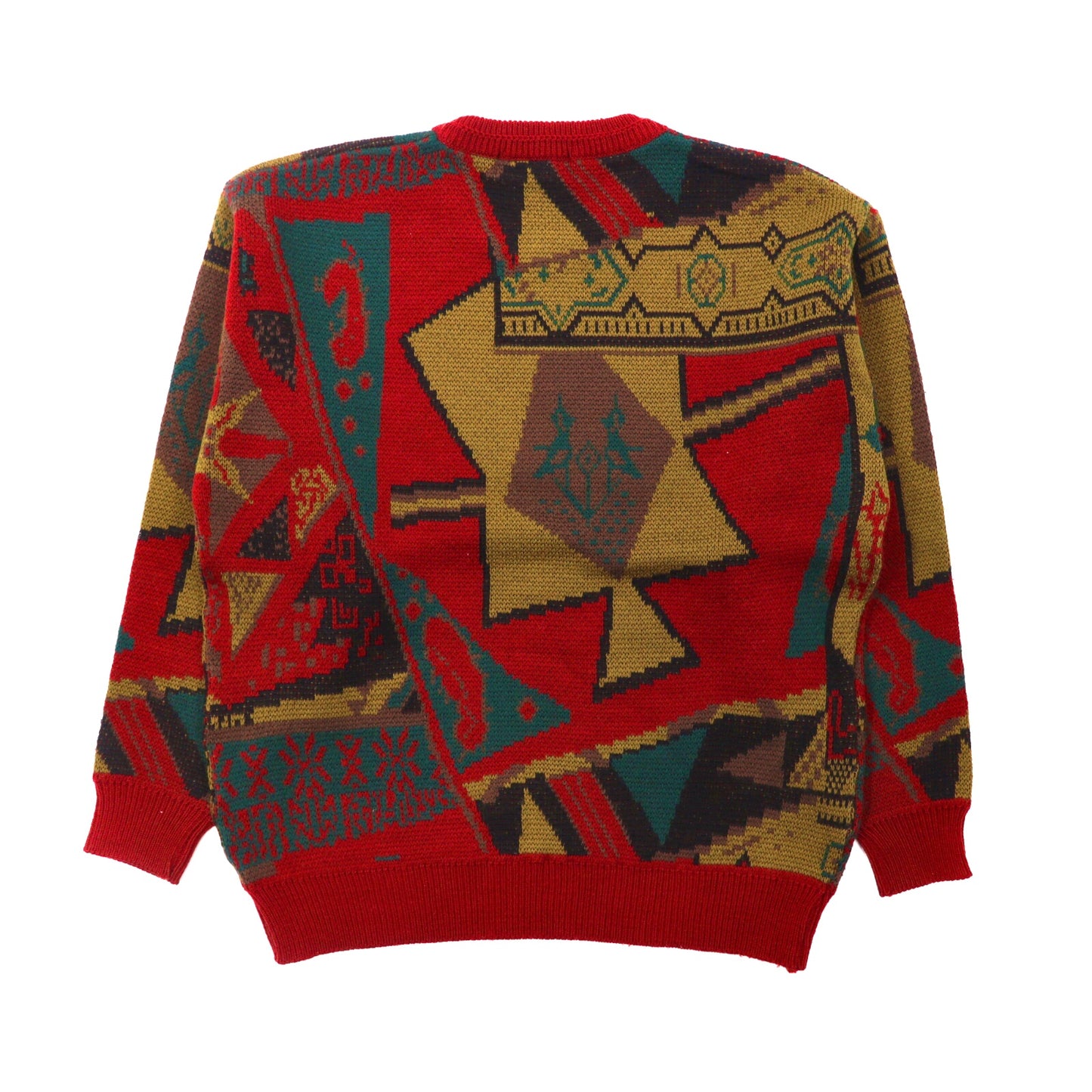 World Top Patterned Knit Sweater L Red Acrylic – 日本然リトテ