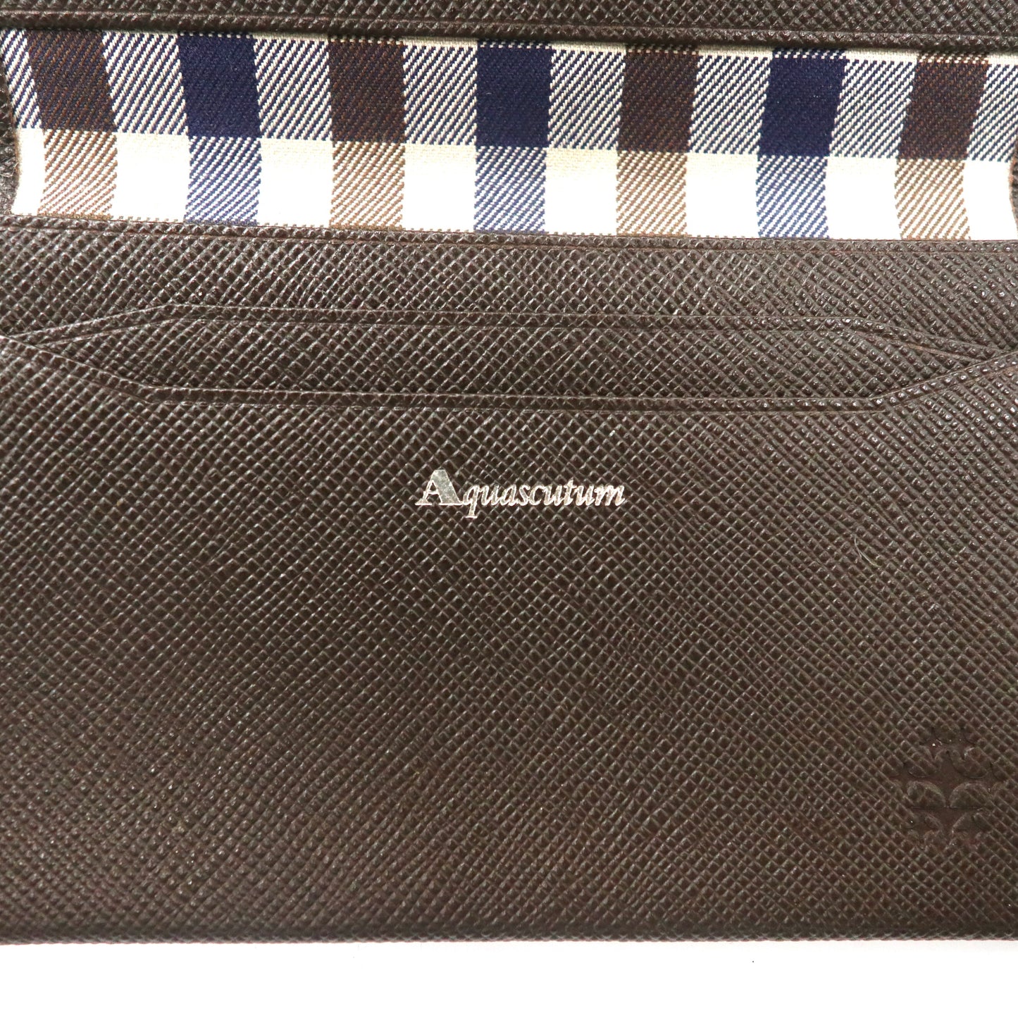 Aquascutum バーミンガム カードケース 名刺入れ ブラウン レザー 型押し ロゴ刻印 日本製 未使用品