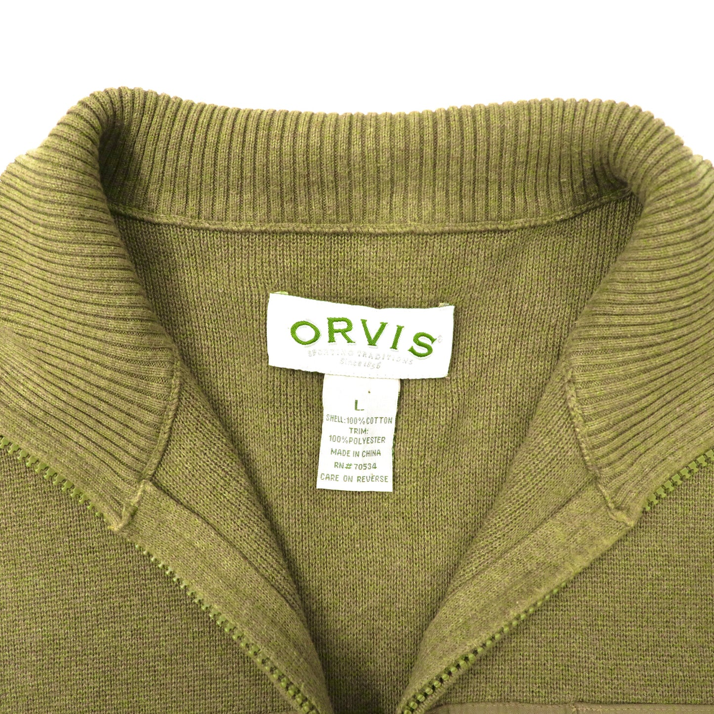 ORVIS ハーフジップ コマンドニット セーター L カーキ コットン ビッグサイズ