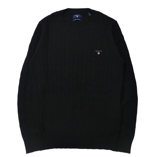 GANT アランニット セーター M ブラック コットン ケーブル編み ワンポイントロゴ刺繍