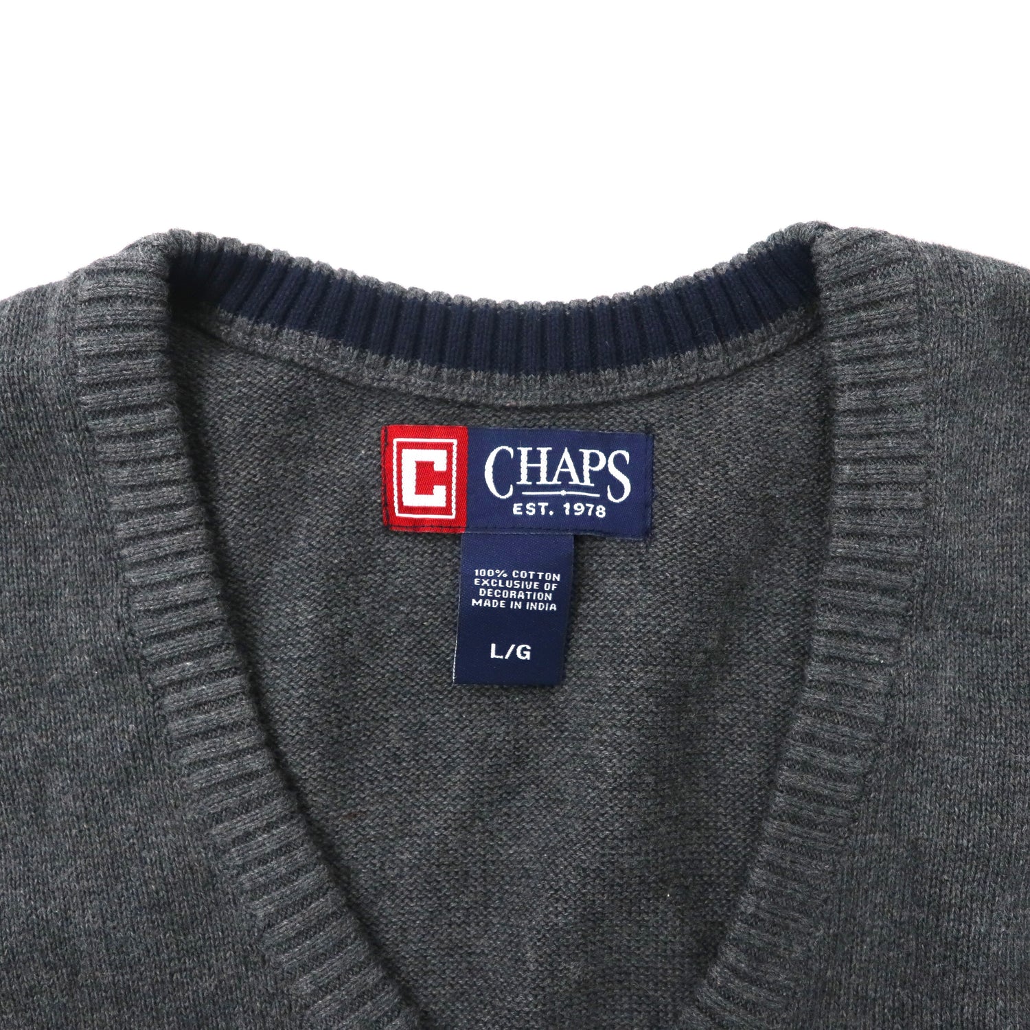 CHAPS ビッグサイズ Vネックニット ベスト L グレー コットン ワン