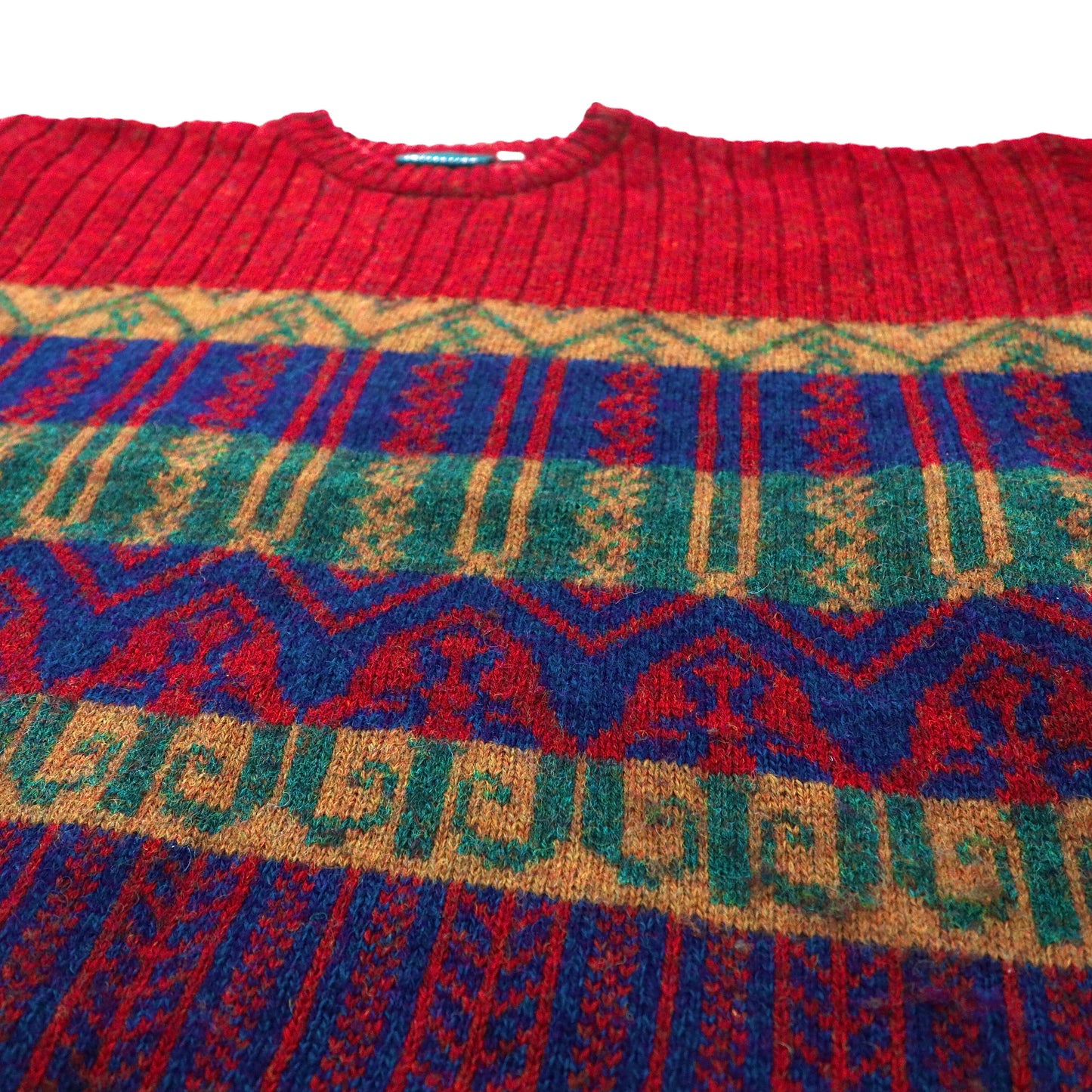 Jacquard Wool Sweater ジャガード 総柄 ニット セーター L レッド ウール DAVID MOSS COLLECTION 90年代