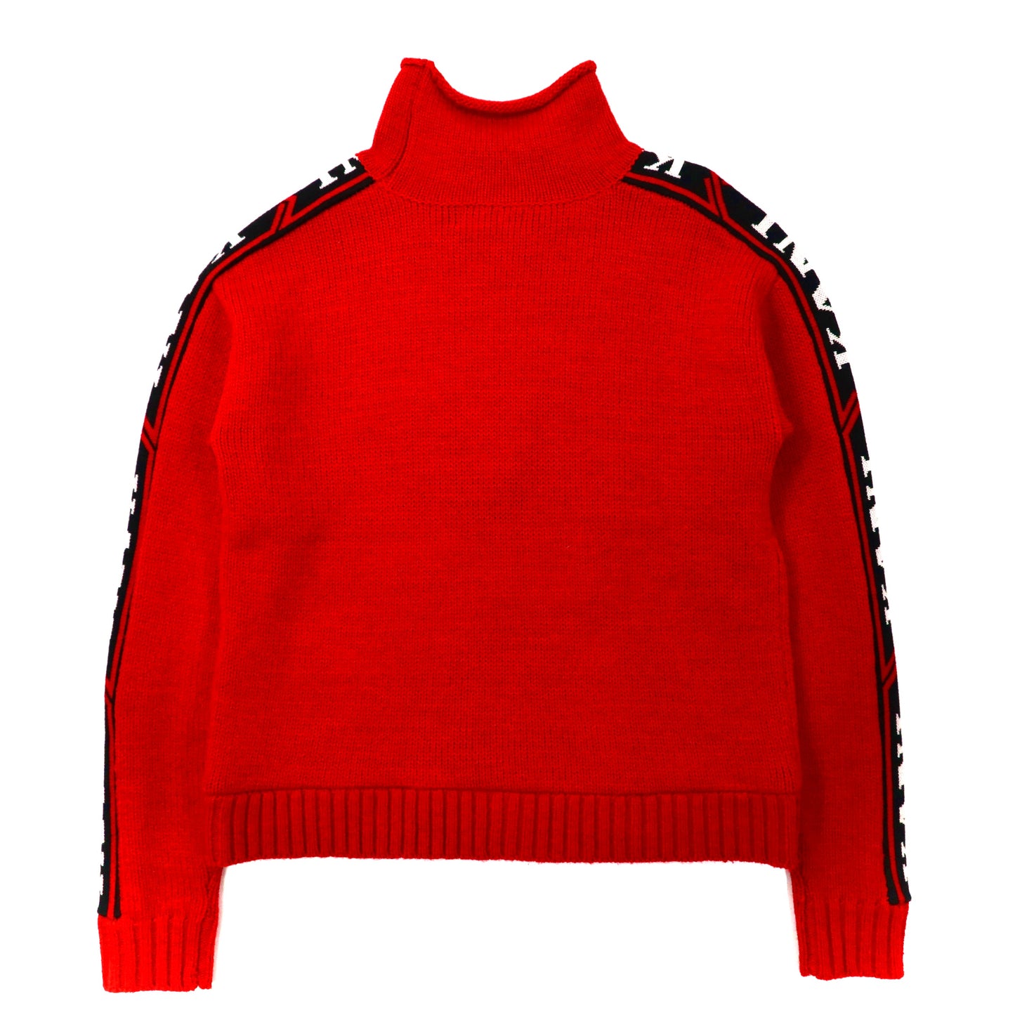 Karl Kani タートルネックセーター L レッド ウール ケーブル編み ビッグサイズ 袖ロゴ 90年代