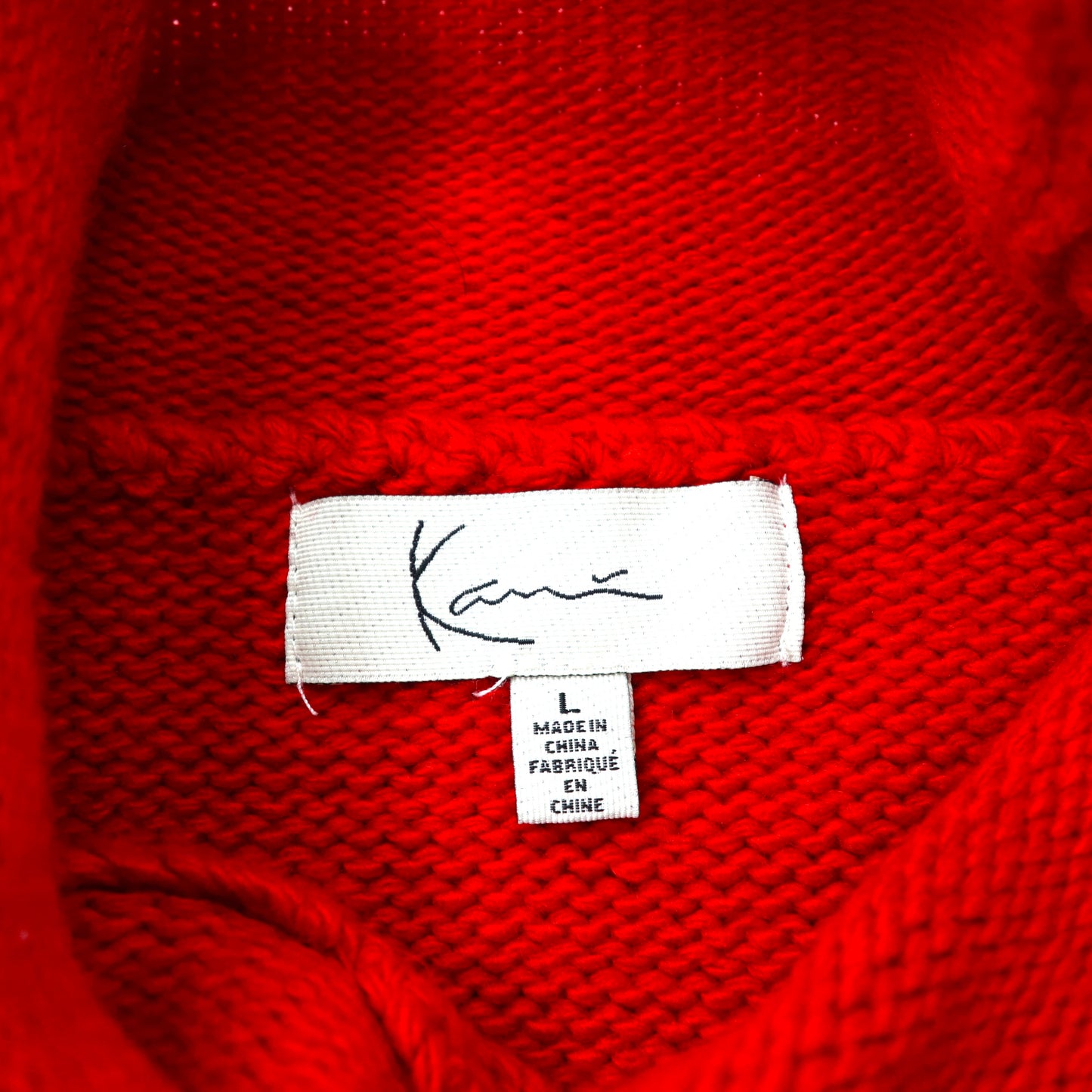 Karl Kani タートルネックセーター L レッド ウール ケーブル編み ビッグサイズ 袖ロゴ 90年代