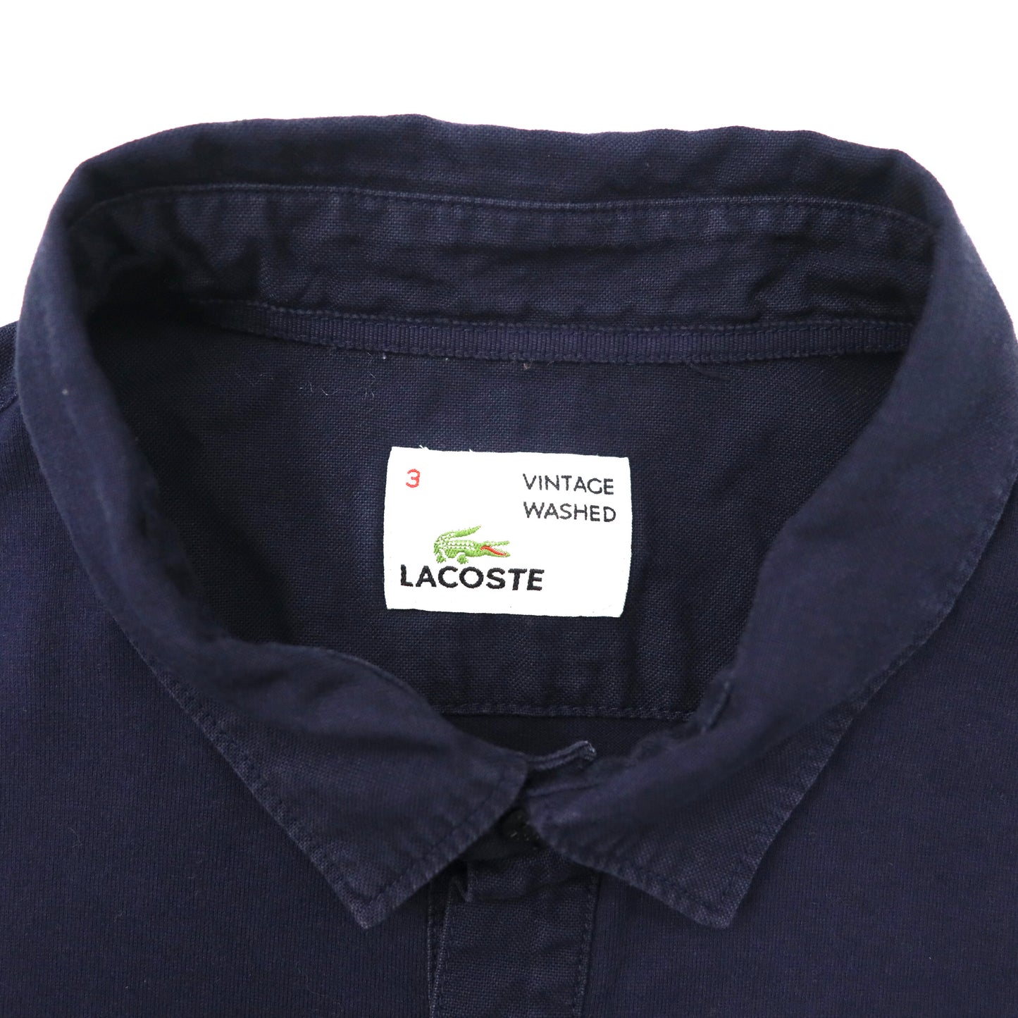 LACOSTE 長袖ポロシャツ 3 ネイビー コットン VINTAGE WASHED