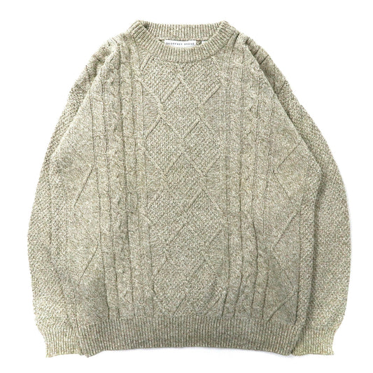 Fisherman Knit Sweater アランニット セーター L ベージュ ケーブル編み ビッグサイズ GEOFFREY BEENE トルコ製