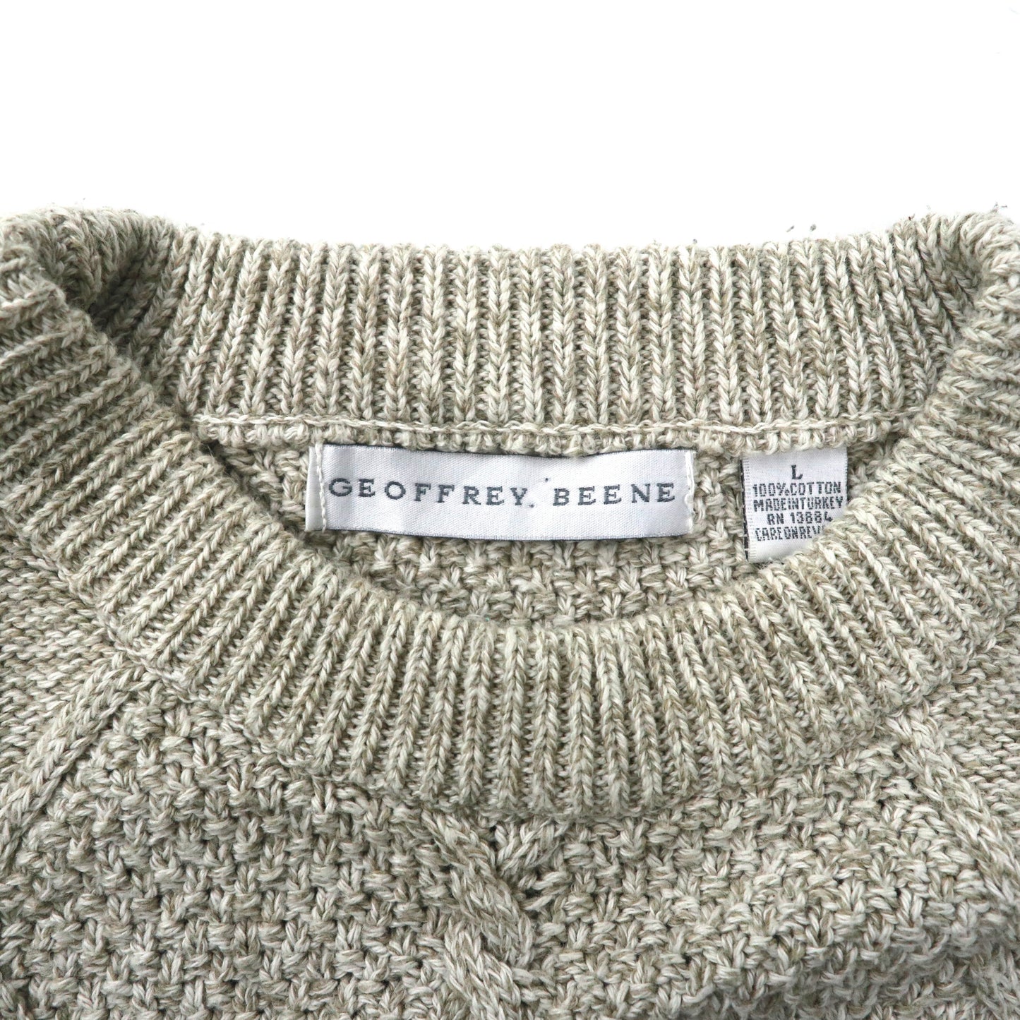 Fisherman Knit Sweater アランニット セーター L ベージュ ケーブル編み ビッグサイズ GEOFFREY BEENE トルコ製