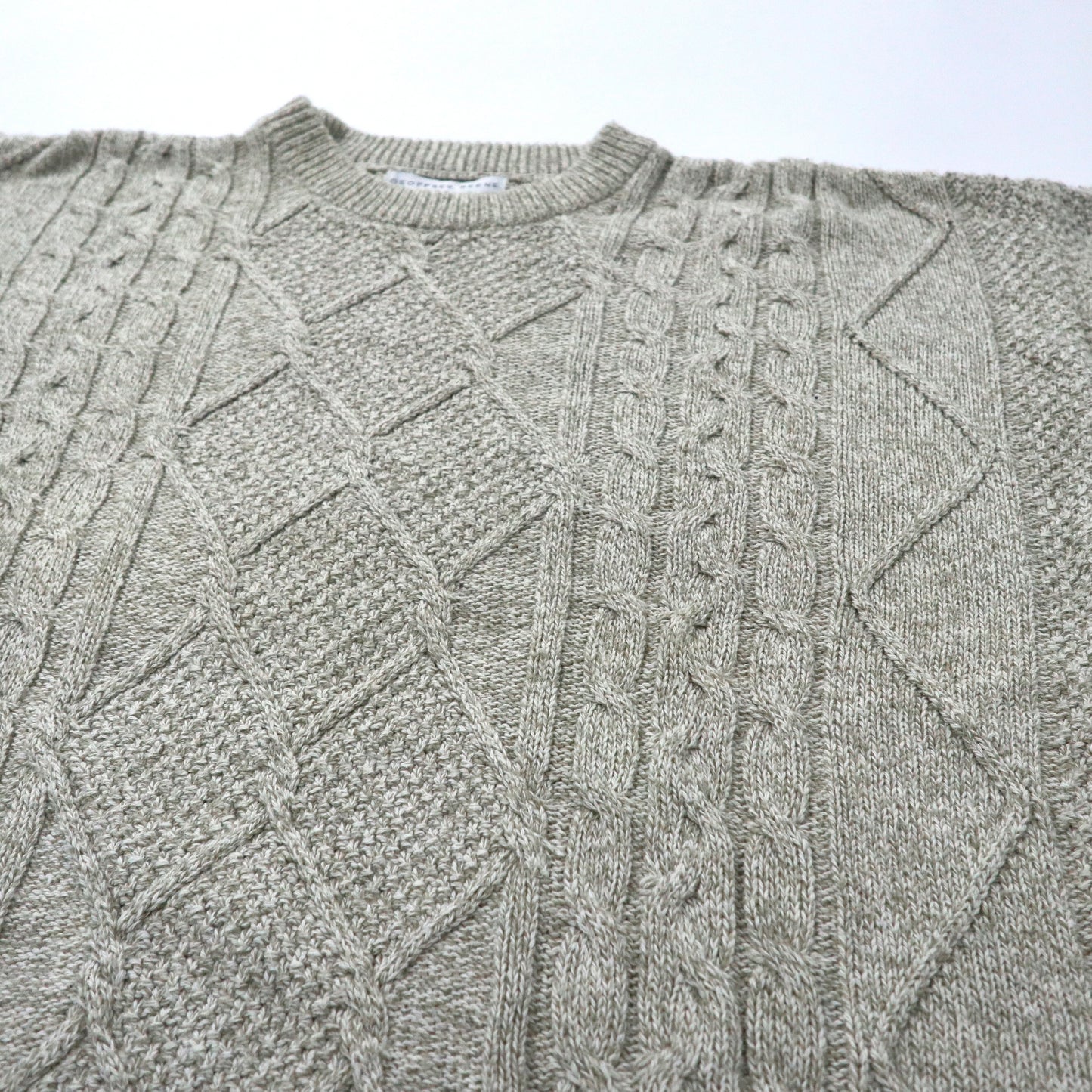 Fisherman Knit Sweater アランニット セーター L ベージュ ケーブル編み ビッグサイズ GEOFFREY BEENE トルコ製