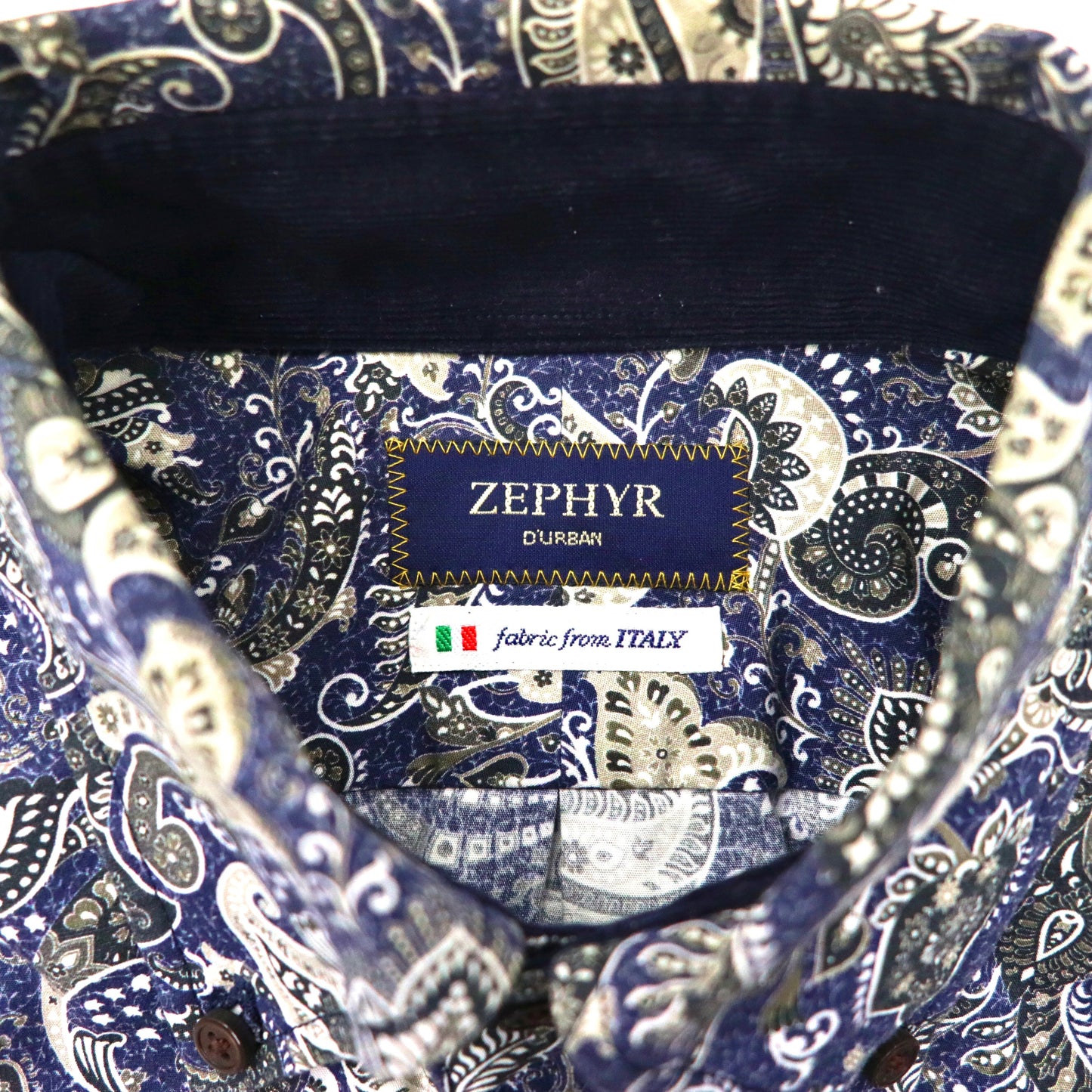 ZEPHYR ( D'URBAN ) ボタンダウンシャツ M ネイビー コットン 総柄 ペイズリー柄 日本製