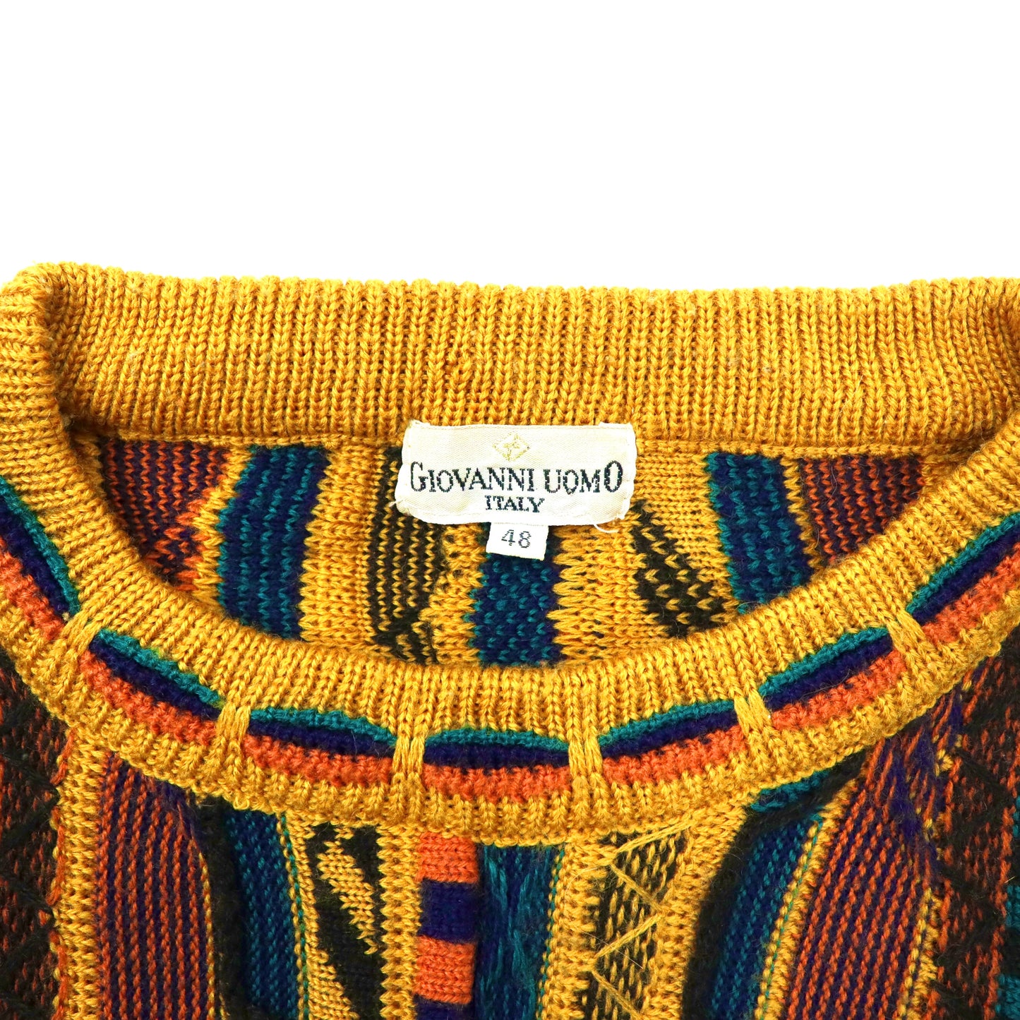 Giovanni Uomo Italy 3D Knit Sweater 48 Yellow Multicolor Acrylic