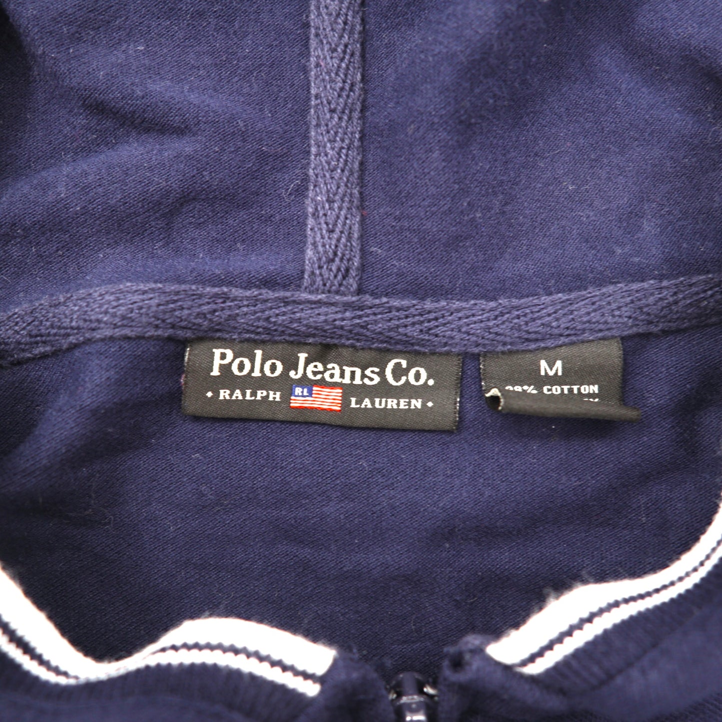 Polo Jeans Co. RALPH LAUREN ジップパーカー M ネイビー コットン 星条旗ロゴプリント 90年代