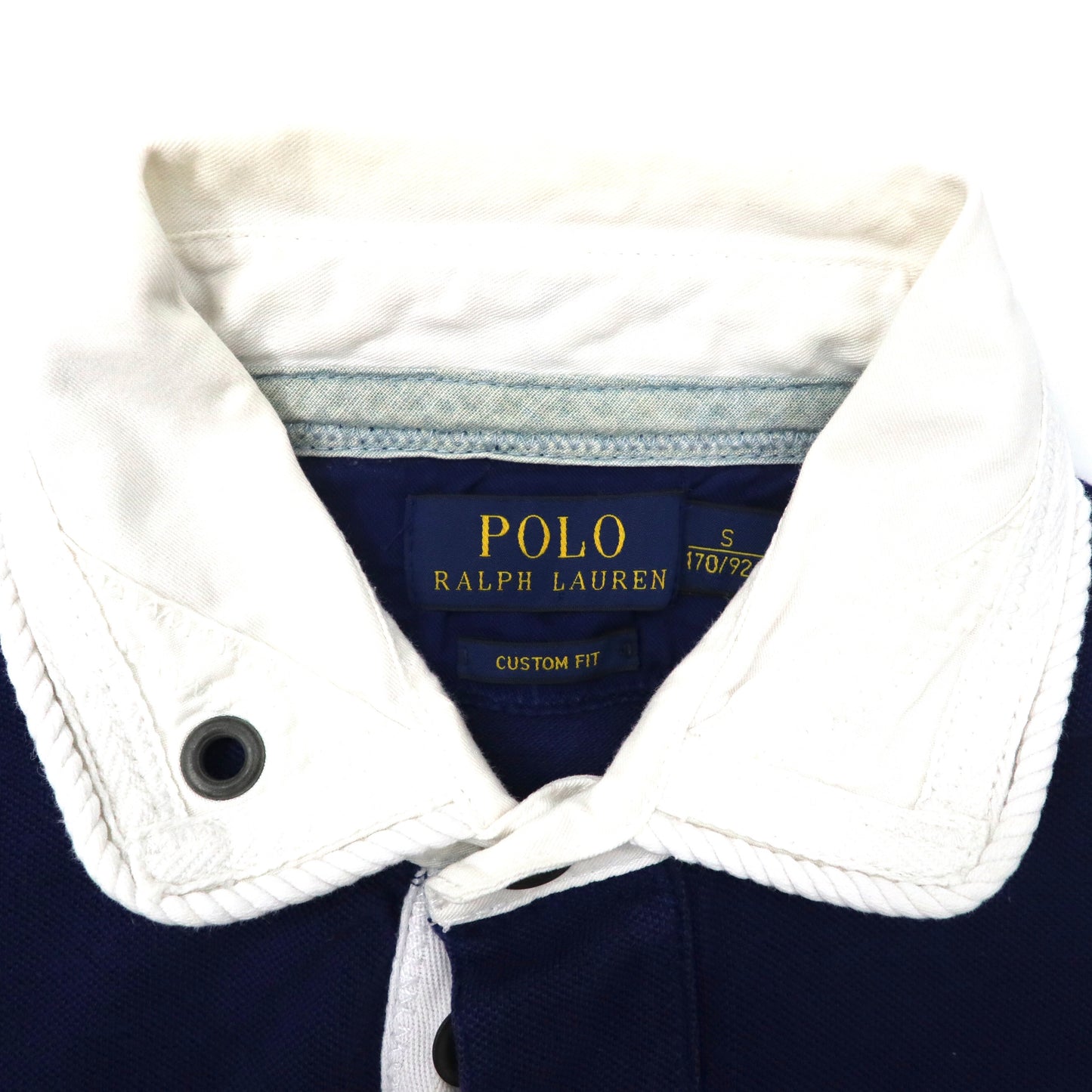 POLO RALPH LAUREN ポロシャツ S ネイビー ボーダー コットン エンブレムロゴ刺繍 RLYC