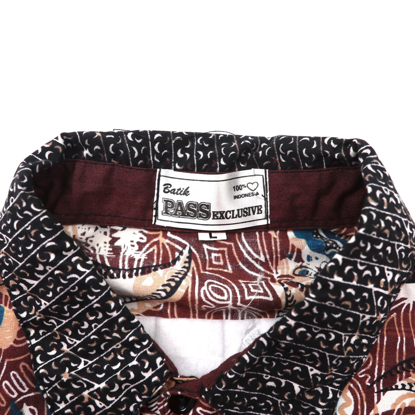 PASS EXCLUSIVE 半袖シャツ バティックシャツ L マルチカラー コットン 総柄 バック刺繍
