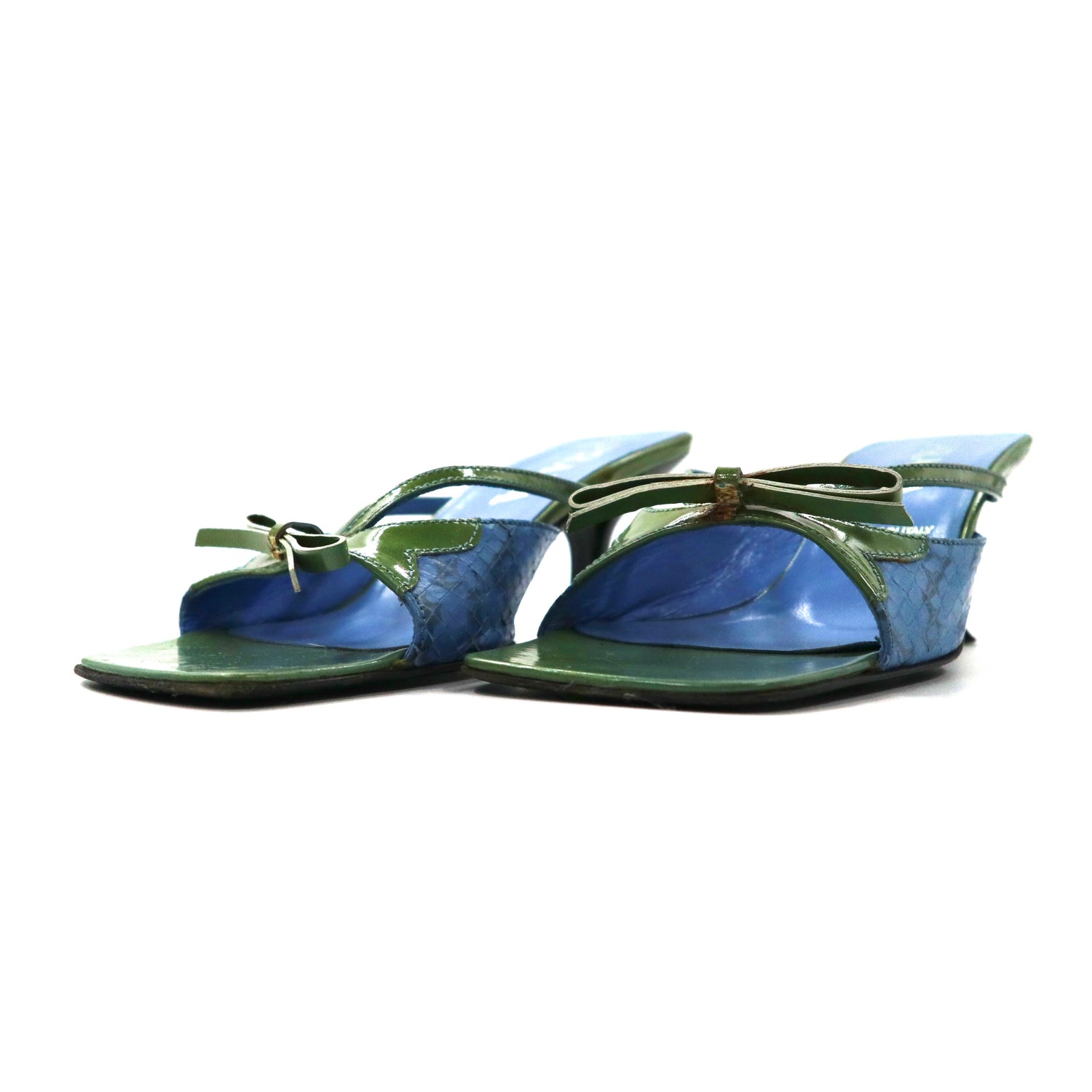 PRADA Ribbon Sandals US6.5 Blue Leather Enamel Python Italian MADE 