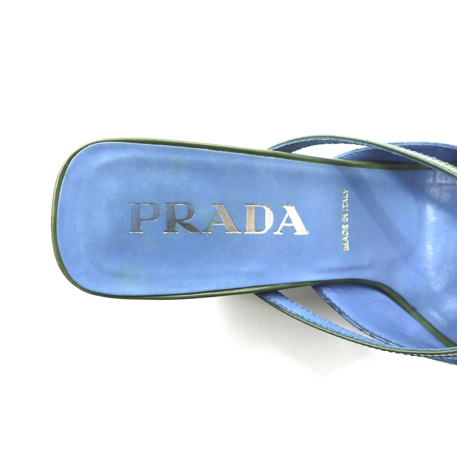 PRADA Ribbon Sandals US6.5 Blue Leather Enamel Python Italian MADE 