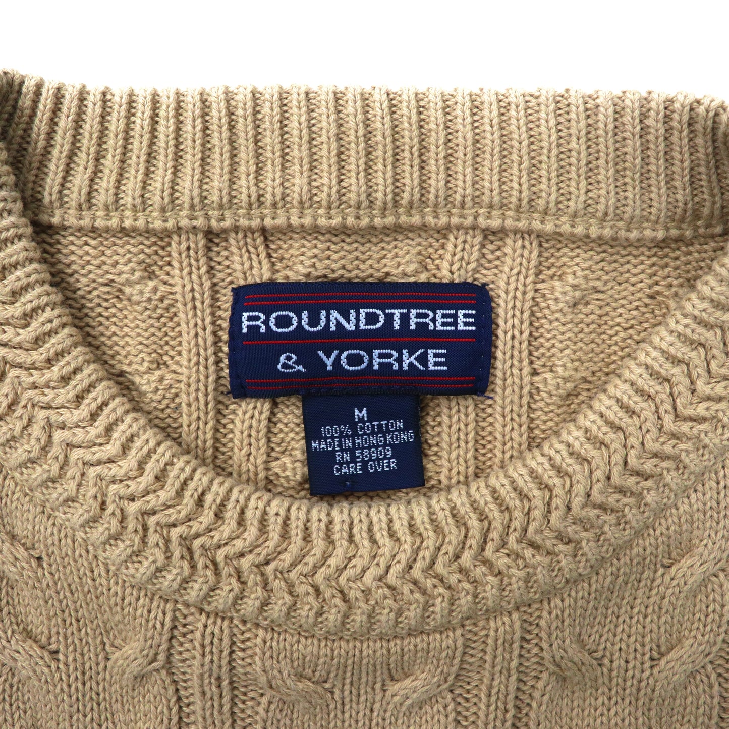 90's Cable Cotton Knit Sweater ビッグサイズ ケーブルニット セーター M ベージュ コットン ROUNDTREE & YORKE 90年代