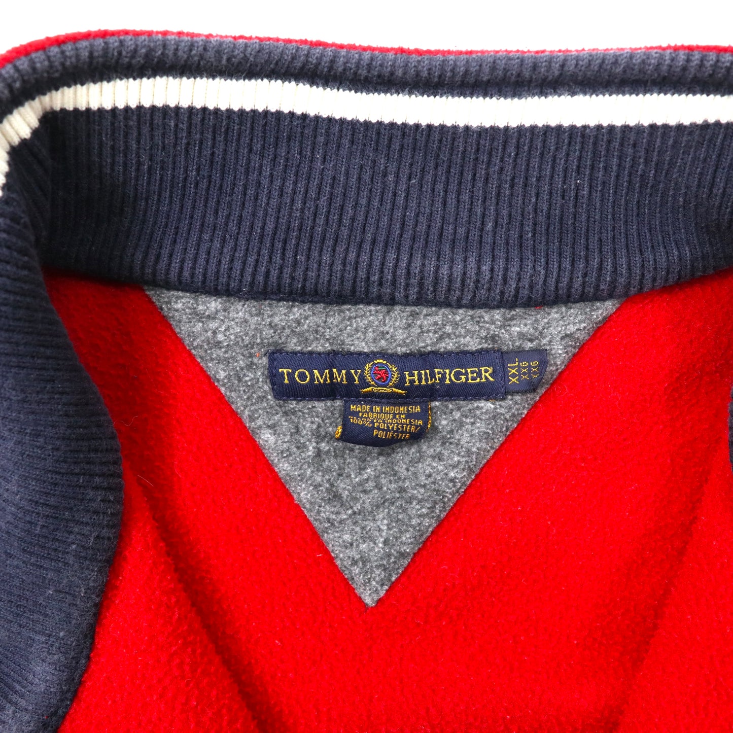 TOMMY HILFIGER ビッグサイズ ハーフジップフリースジャケット XXL レッド ワンポイントロゴ刺繍 90年代