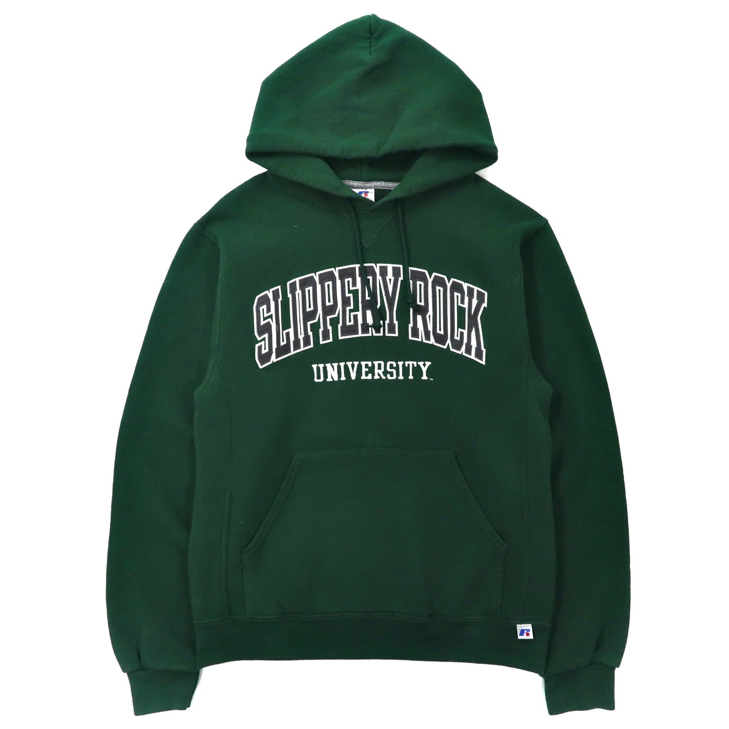 RUSSELL ATHLETIC プルオーバー カレッジ パーカー S グリーン コットン 裏起毛 Slippery Rock University ホンジュラス製